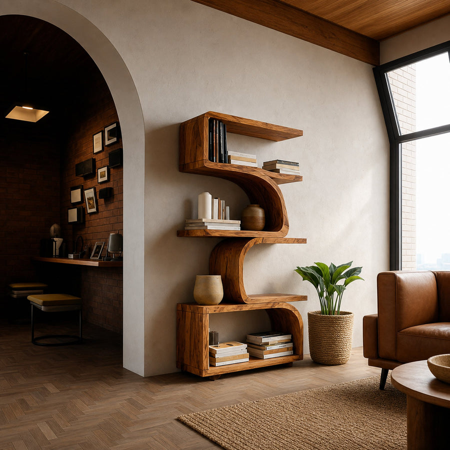 Organic Curved Wooden Bookshelf For Home Decor