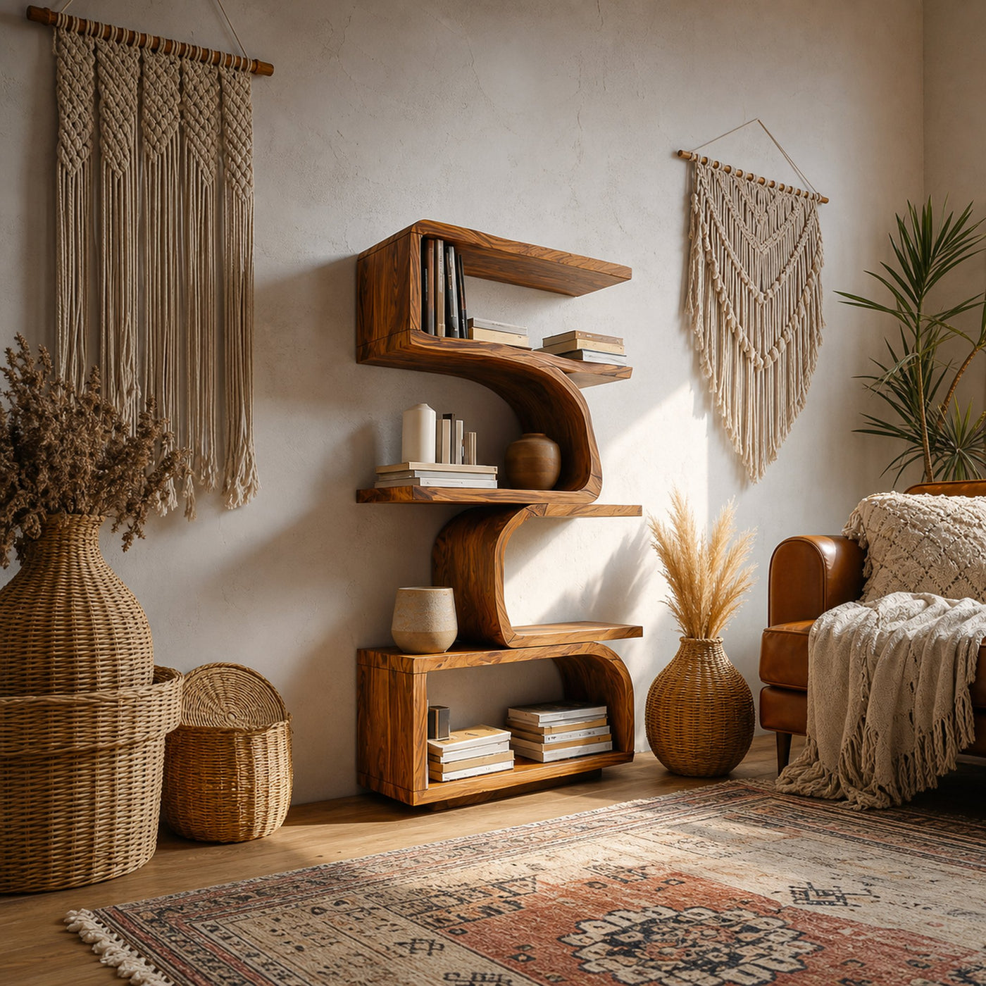 Organic Curved Wooden Bookshelf For Home Decor - product view 6