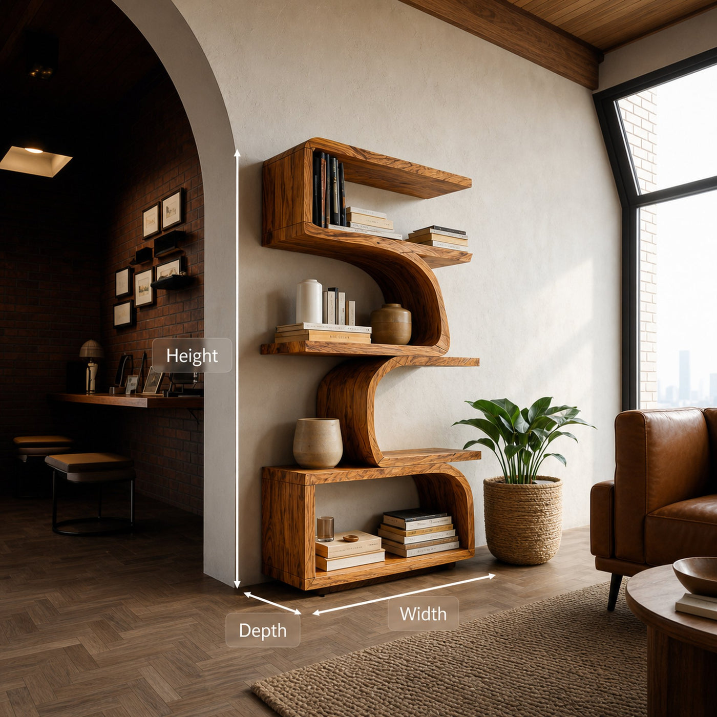 Organic Curved Wooden Bookshelf For Home Decor - product view 7
