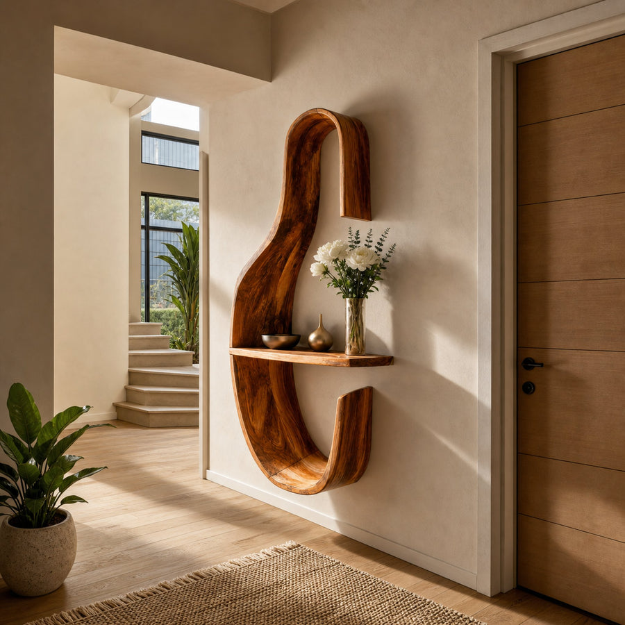 Organic Decorative Wall Shelf For Foyer Or Hallway