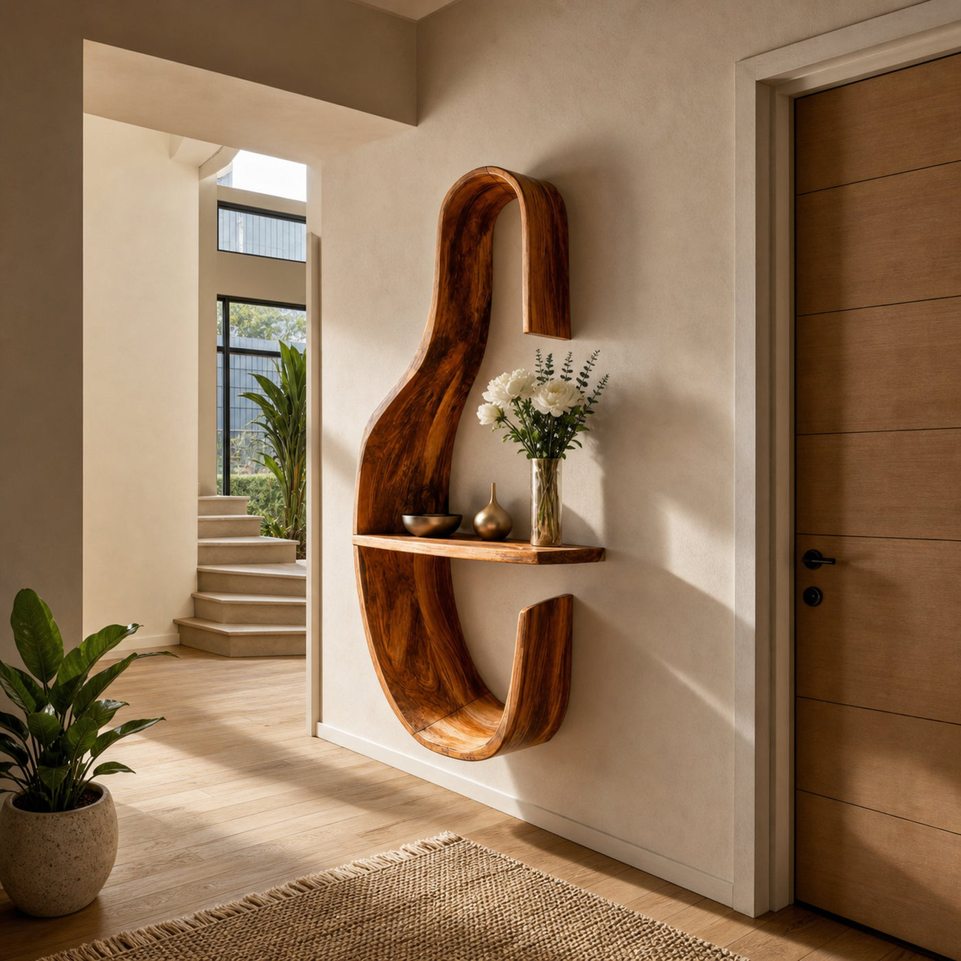 Organic Decorative Wall Shelf For Foyer Or Hallway