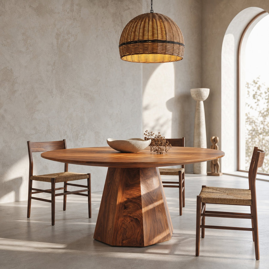 Organic Dining Table With Solid Wood Top And Sculptural Pedestal Base For Dining Room