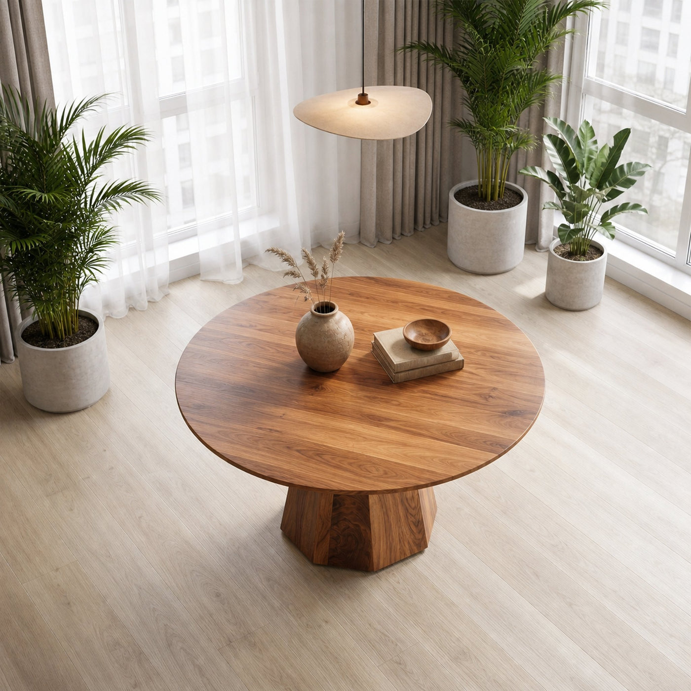 Organic Dining Table With Solid Wood Top And Sculptural Pedestal Base For Dining Room - product view 2