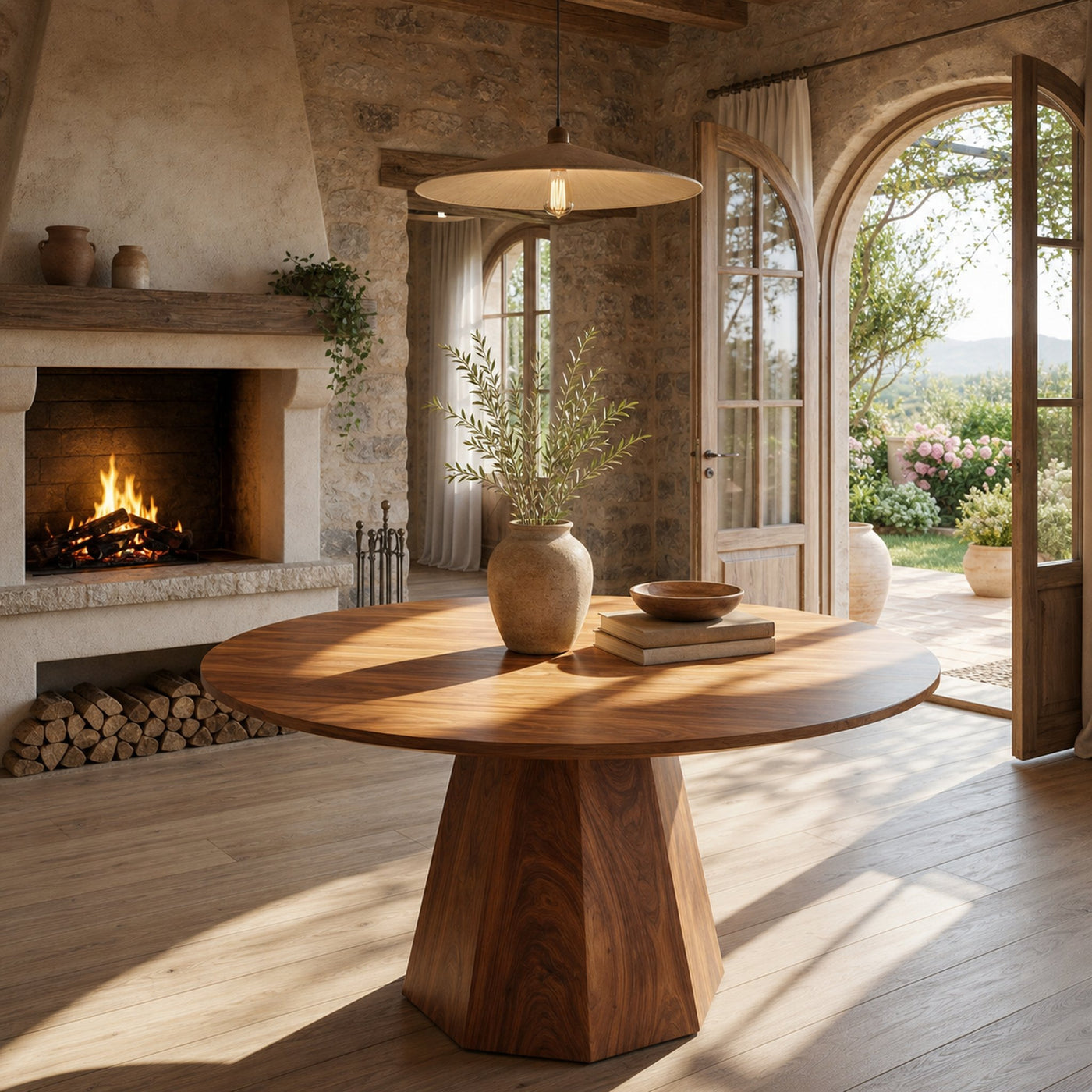 Organic Dining Table With Solid Wood Top And Sculptural Pedestal Base For Dining Room - product view 3