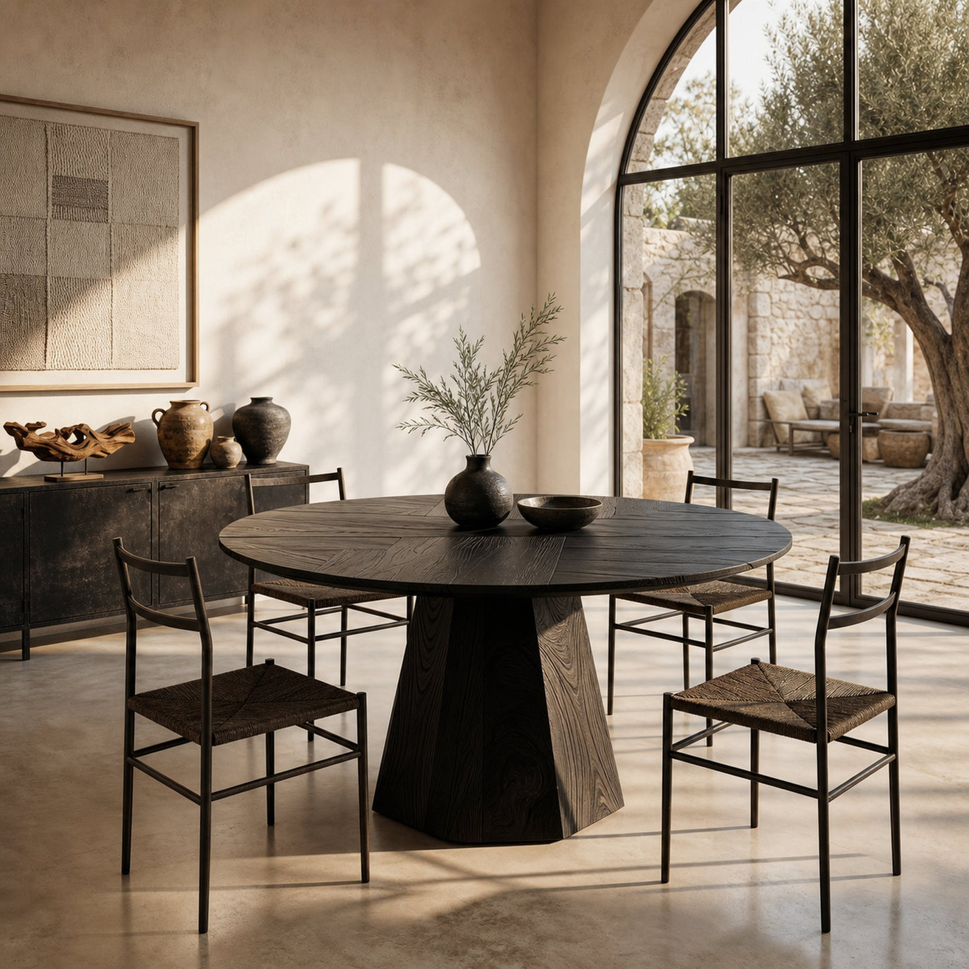 Organic Dining Table With Solid Wood Top And Sculptural Pedestal Base For Dining Room - product view 4