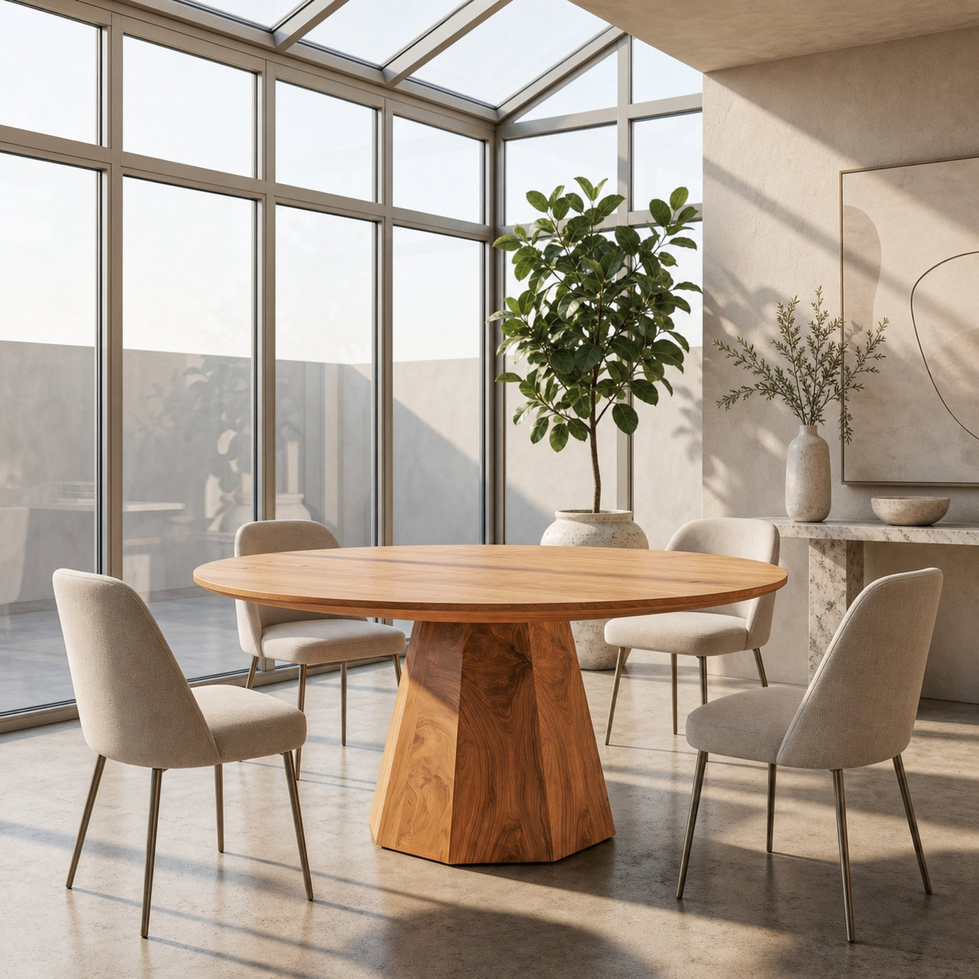 Organic Dining Table With Solid Wood Top And Sculptural Pedestal Base For Dining Room - product view 5