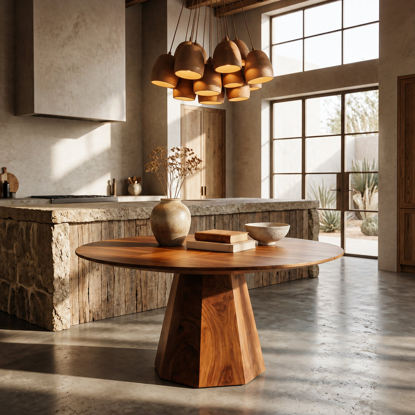Organic Dining Table With Solid Wood Top And Sculptural Pedestal Base For Dining Room - product view 6