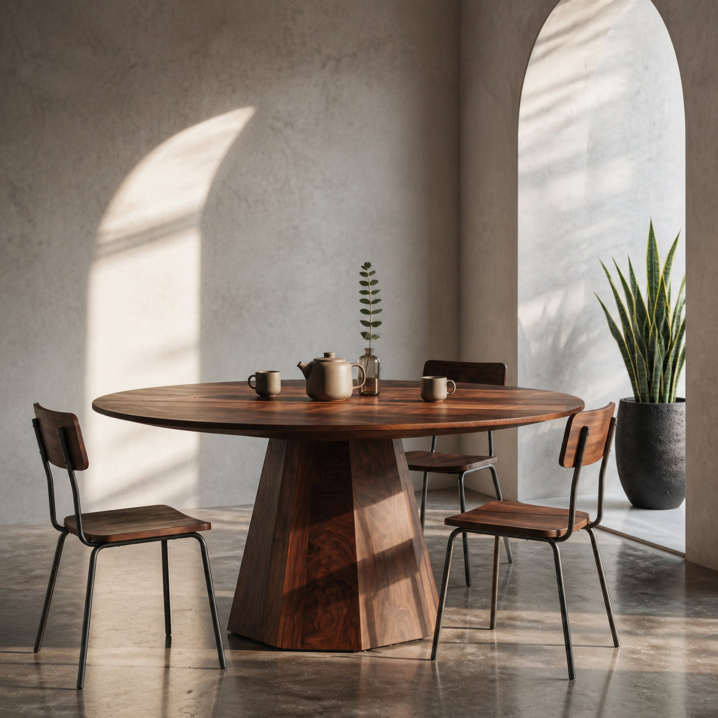 Organic Dining Table With Solid Wood Top And Sculptural Pedestal Base For Dining Room - product view 7