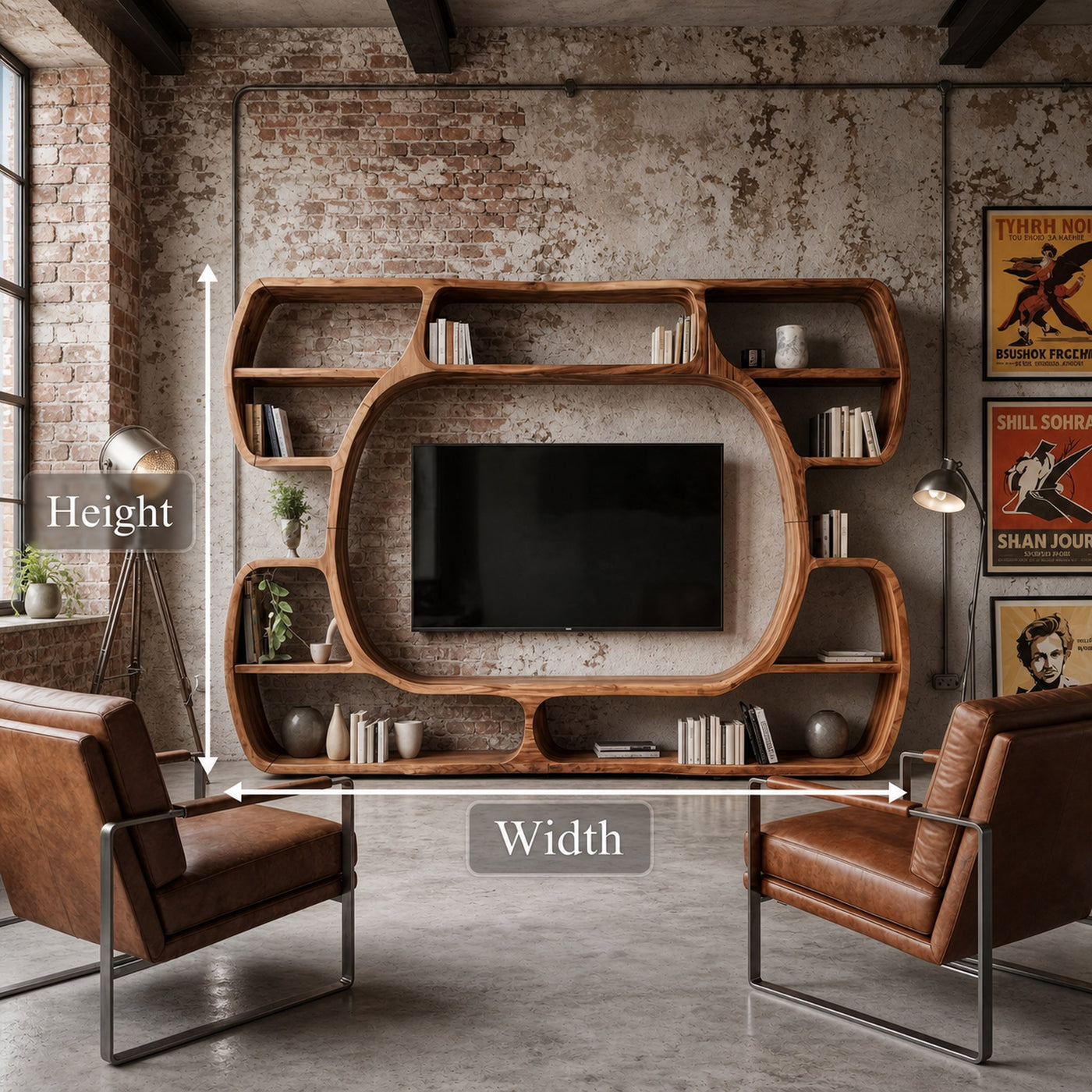 Organic Entertainment Center With Sculptural Surround Shelves For Living Room - product view 8