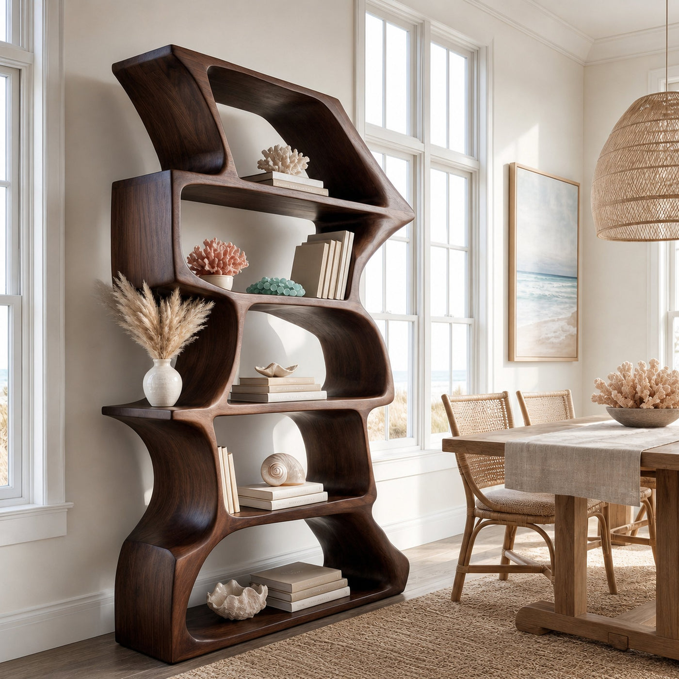 Organic Farmhouse Wooden Curved Bookshelf For Living Room - product view 7
