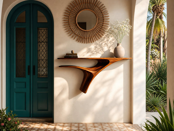Organic Floating Wood Shelf For Contemporary Interior