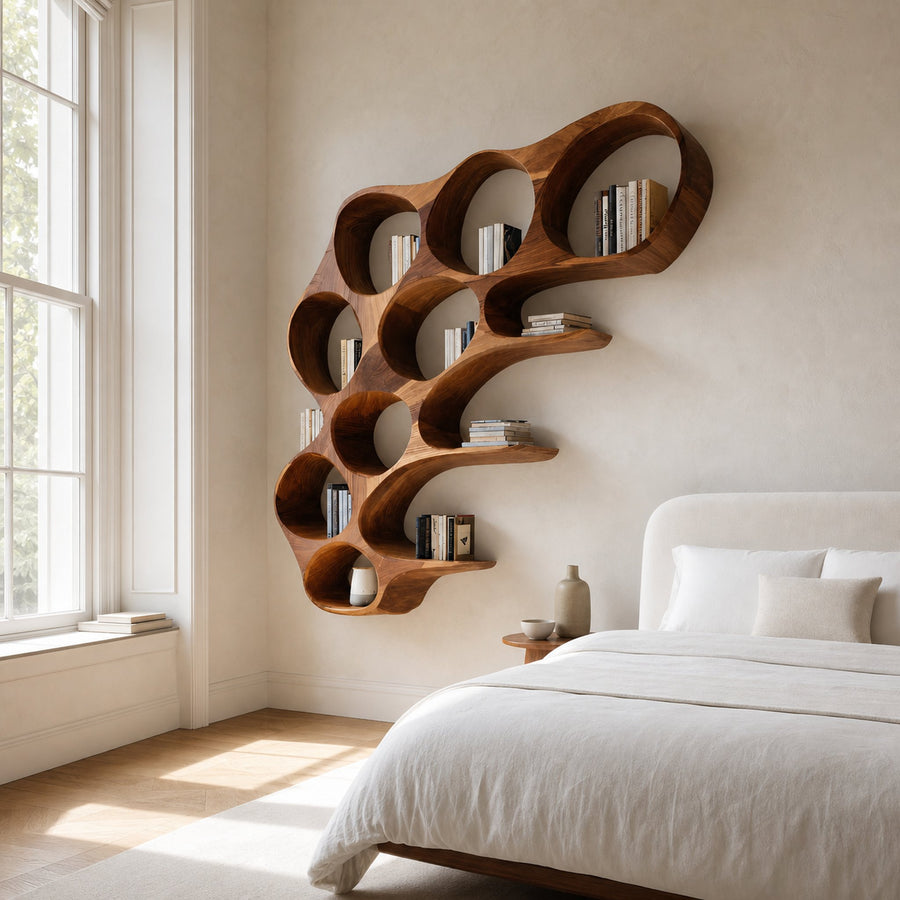 Organic Honeycomb Shaped Wall Mounted Bookshelf For Bedroom
