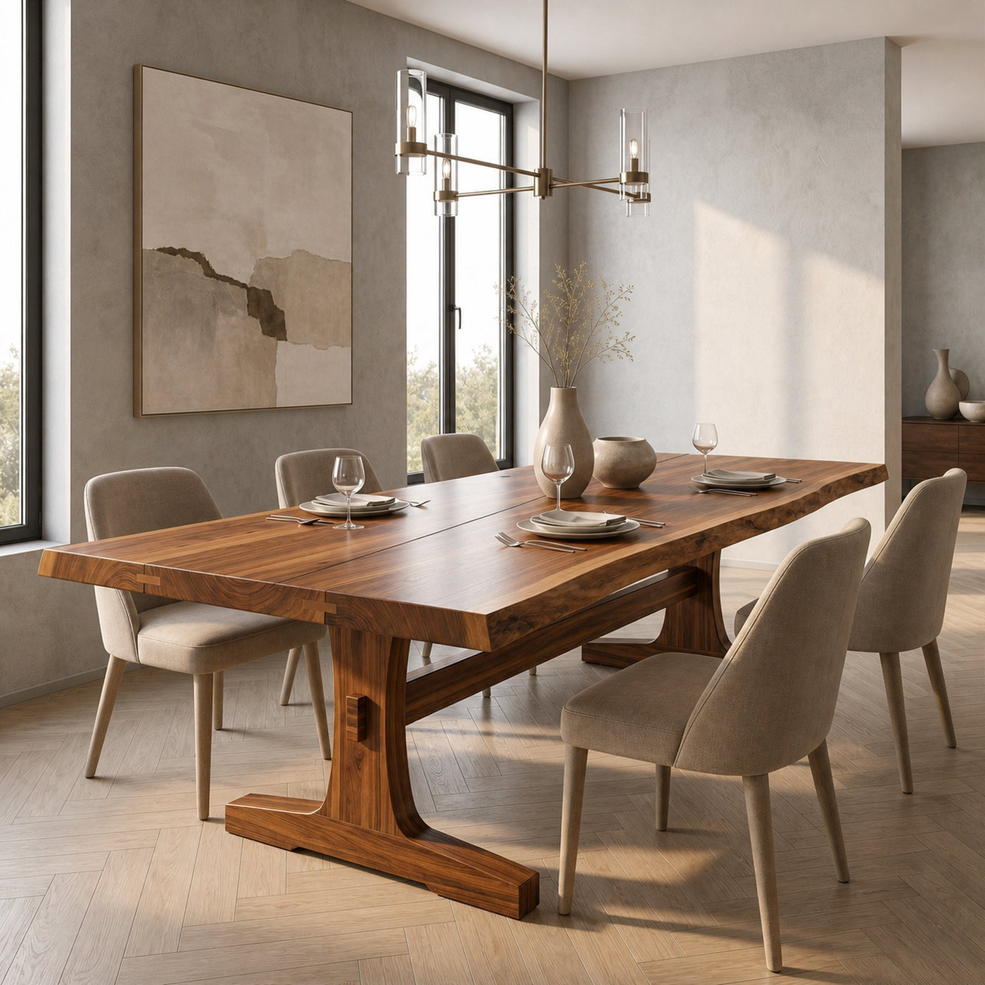 Organic Live Edge Dining Table With Waterfall Wood Base For Dining Room