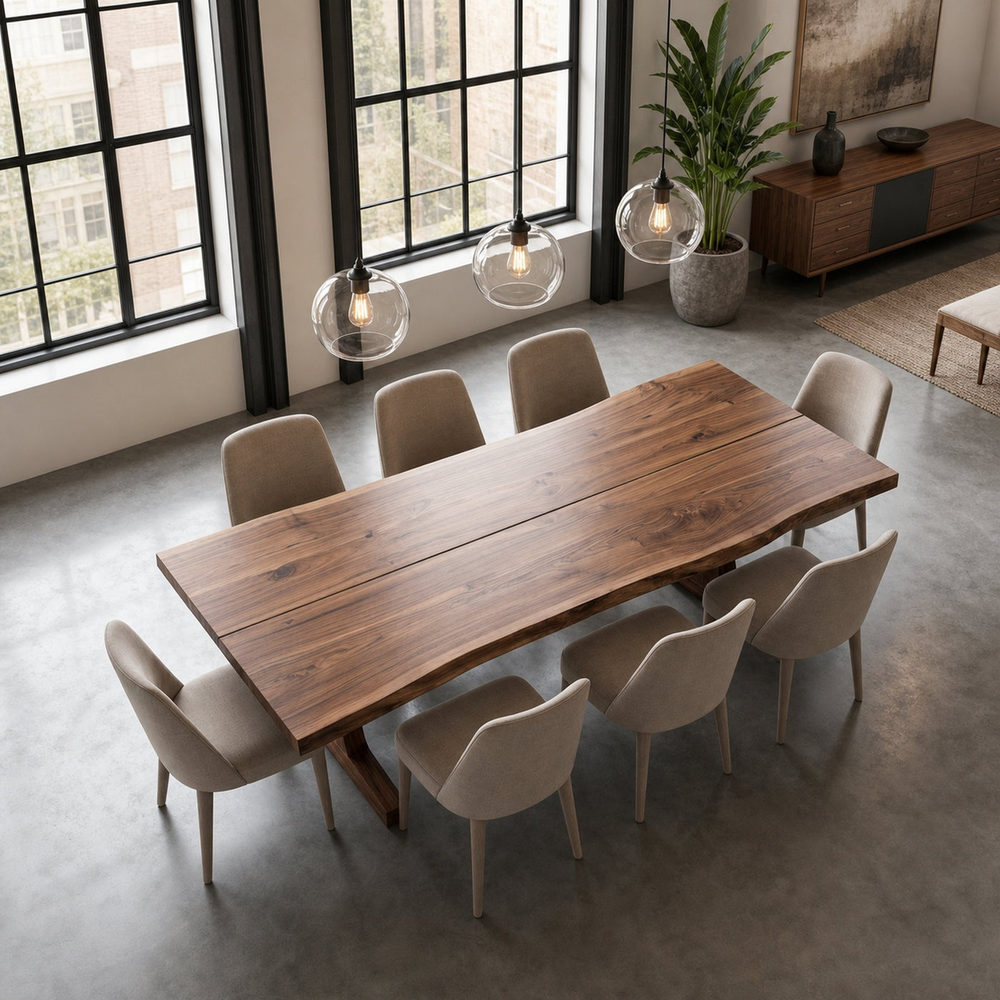Organic Live Edge Dining Table With Waterfall Wood Base For Dining Room - product view 3