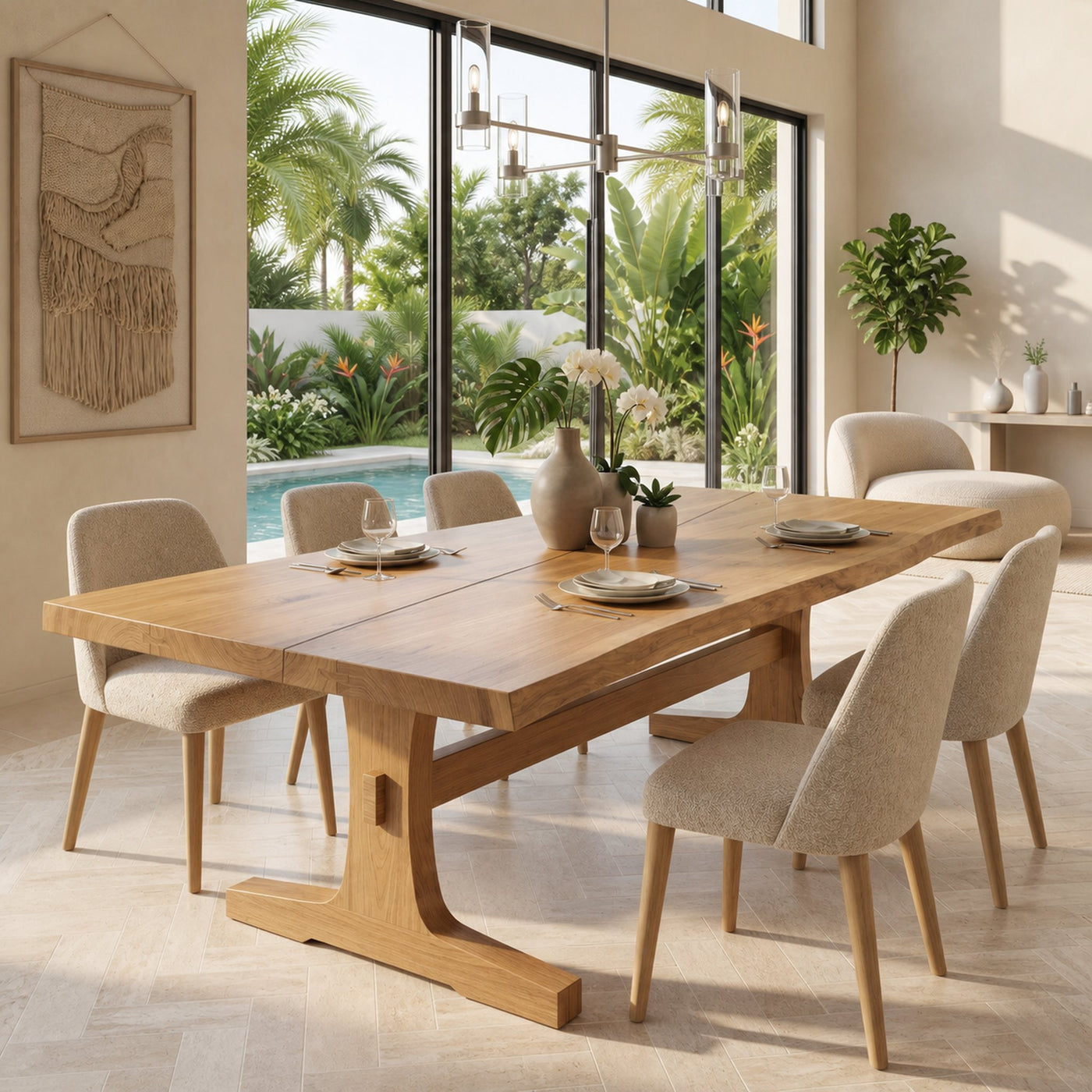Organic Live Edge Dining Table With Waterfall Wood Base For Dining Room - product view 5
