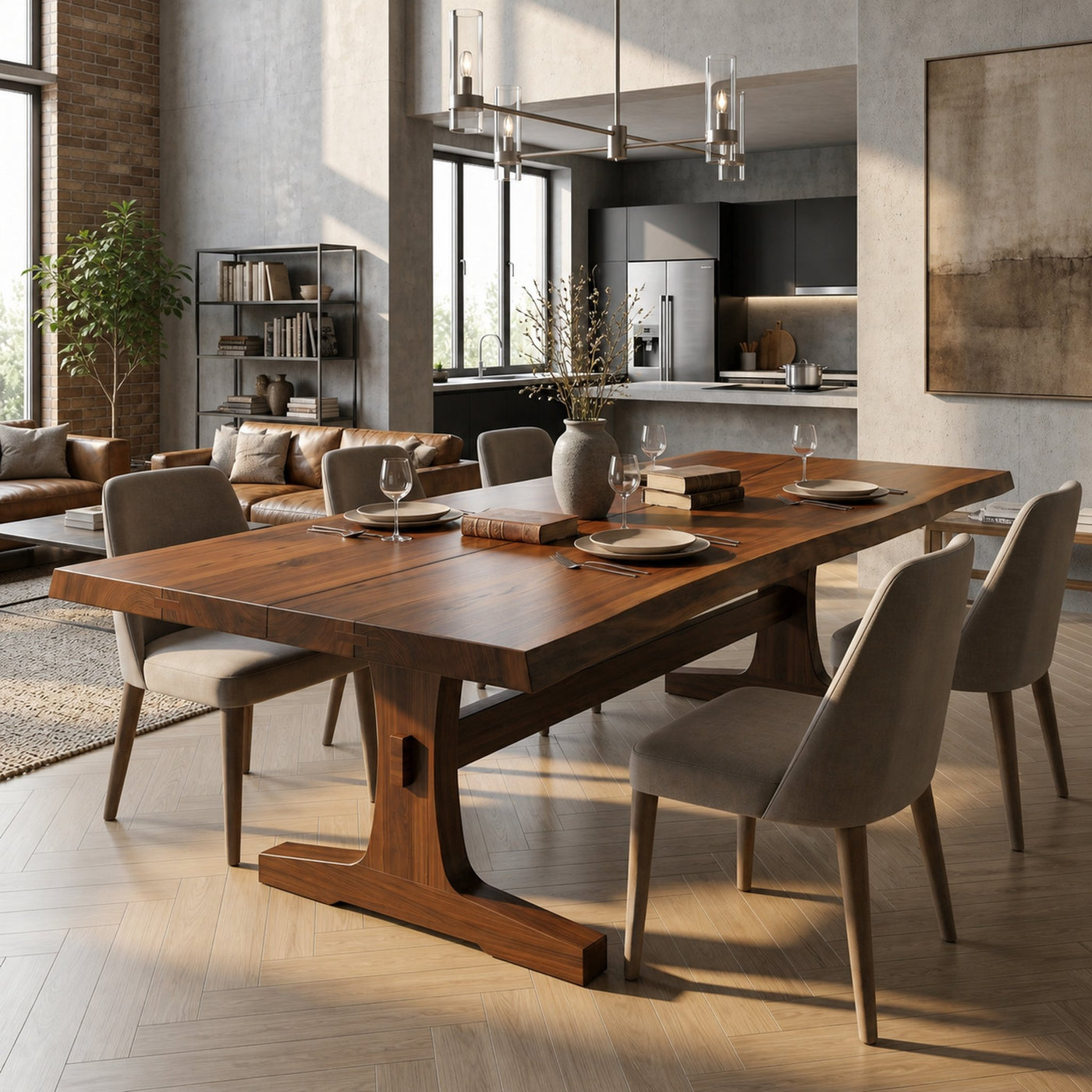 Organic Live Edge Dining Table With Waterfall Wood Base For Dining Room - product view 6