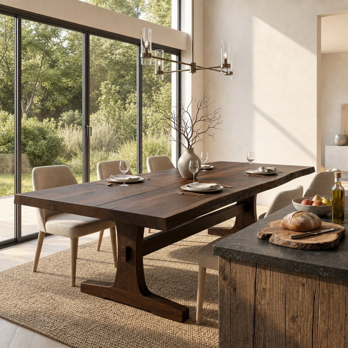 Organic Live Edge Dining Table With Waterfall Wood Base For Dining Room - product view 7