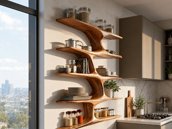 Driftform Swale Solid Wood Wall Shelf with Curved Spine