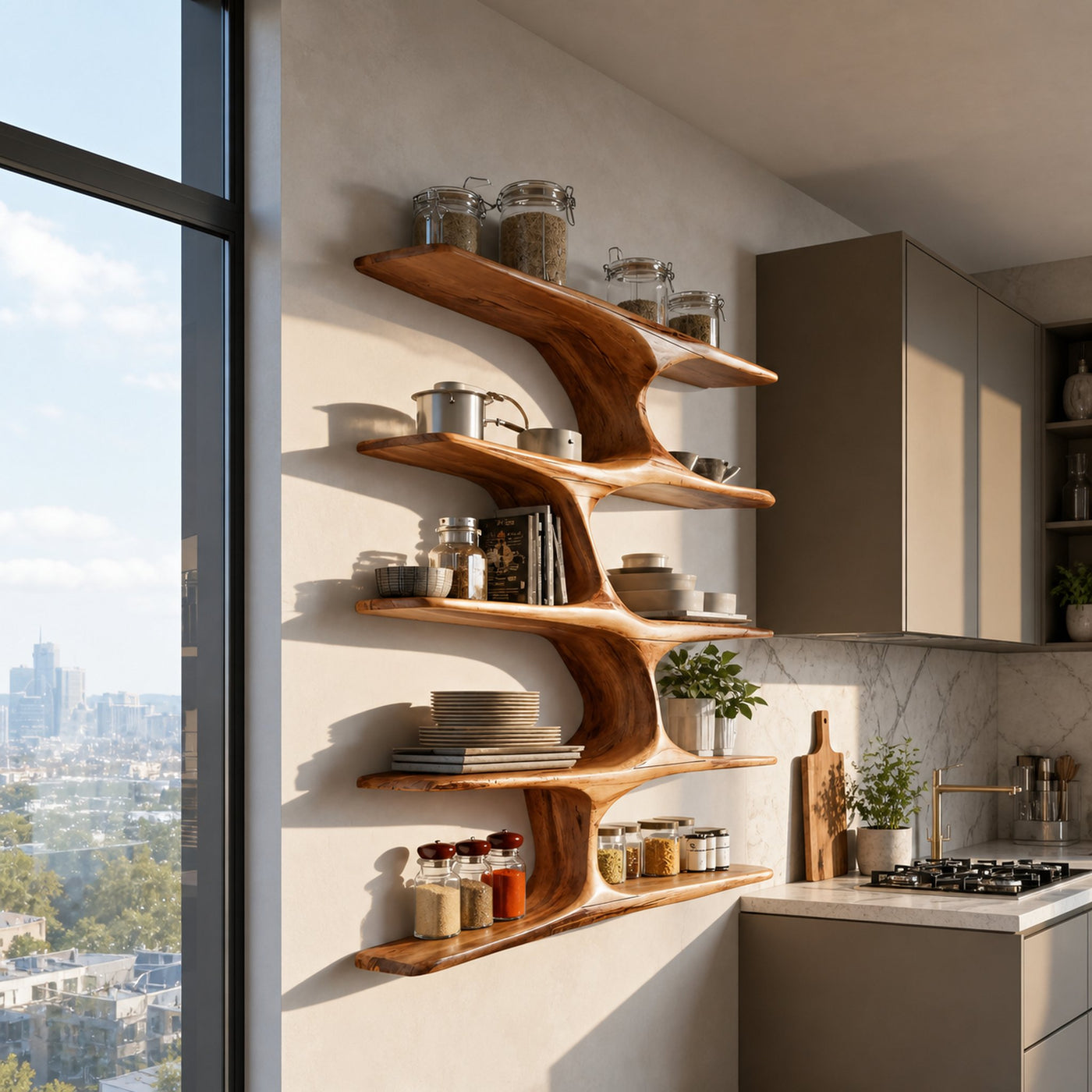 Organic Live Edge Wall Shelf For Kitchen