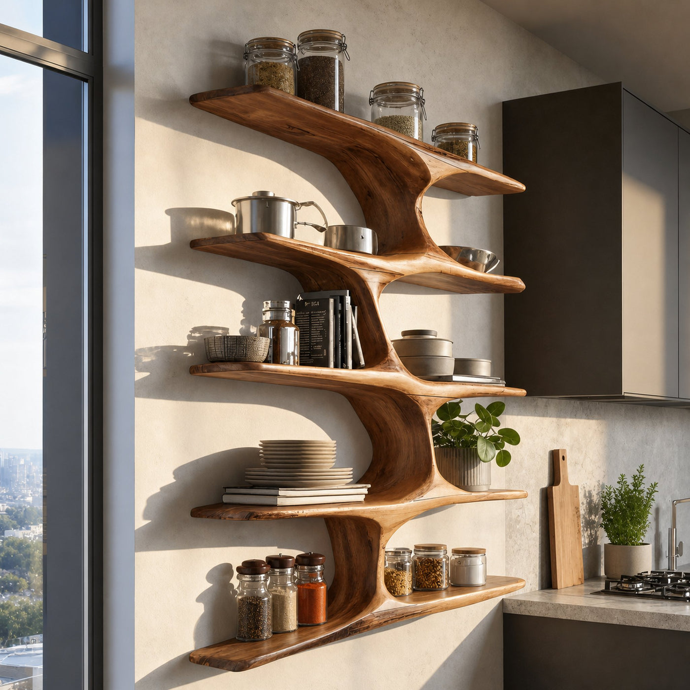 Organic Live Edge Wall Shelf For Kitchen - product view 2