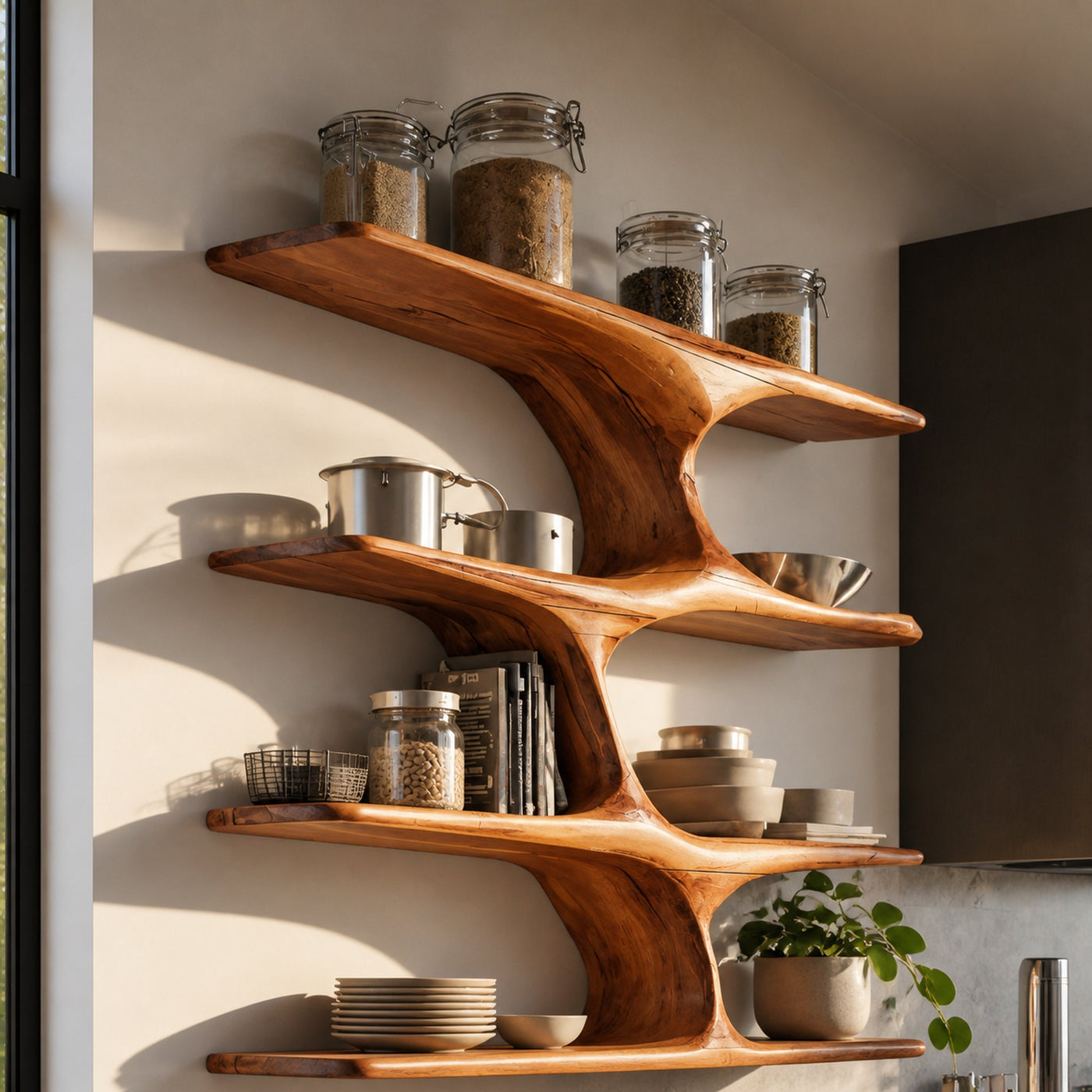 Organic Live Edge Wall Shelf For Kitchen - product view 3