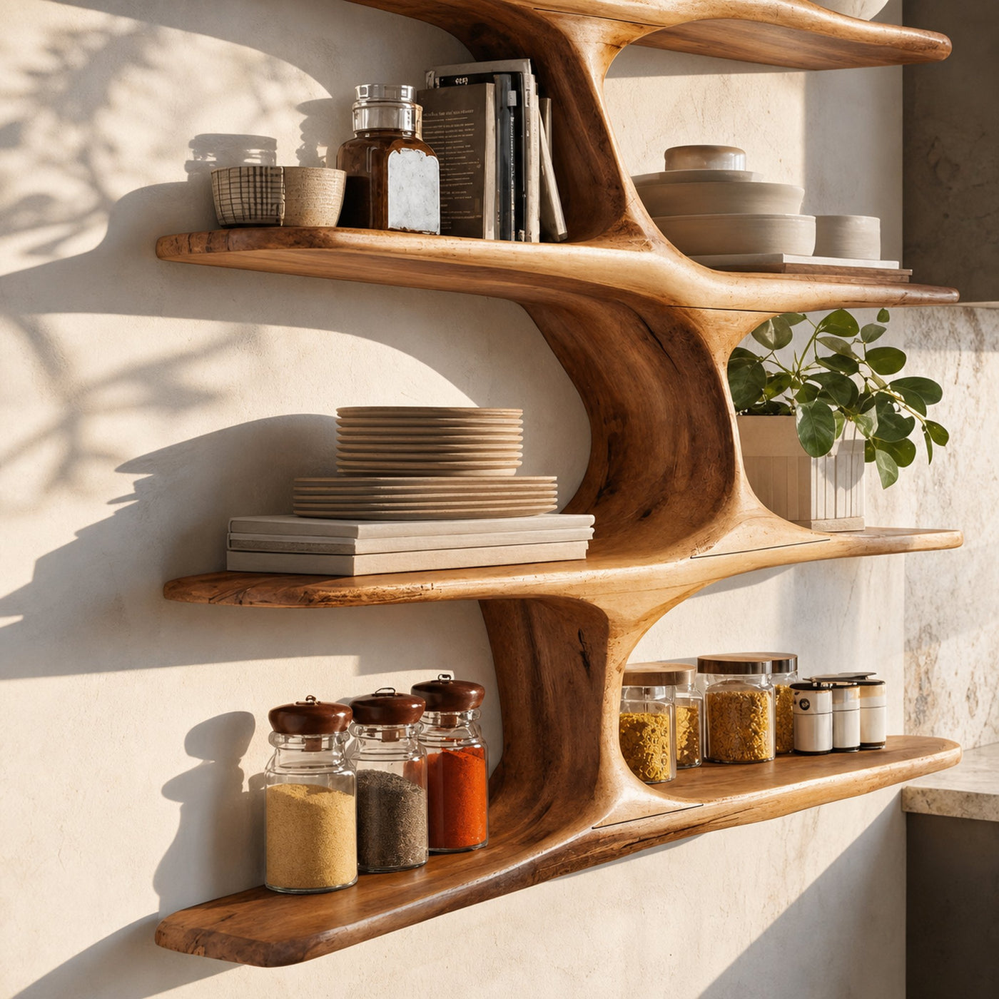 Organic Live Edge Wall Shelf For Kitchen - product view 4