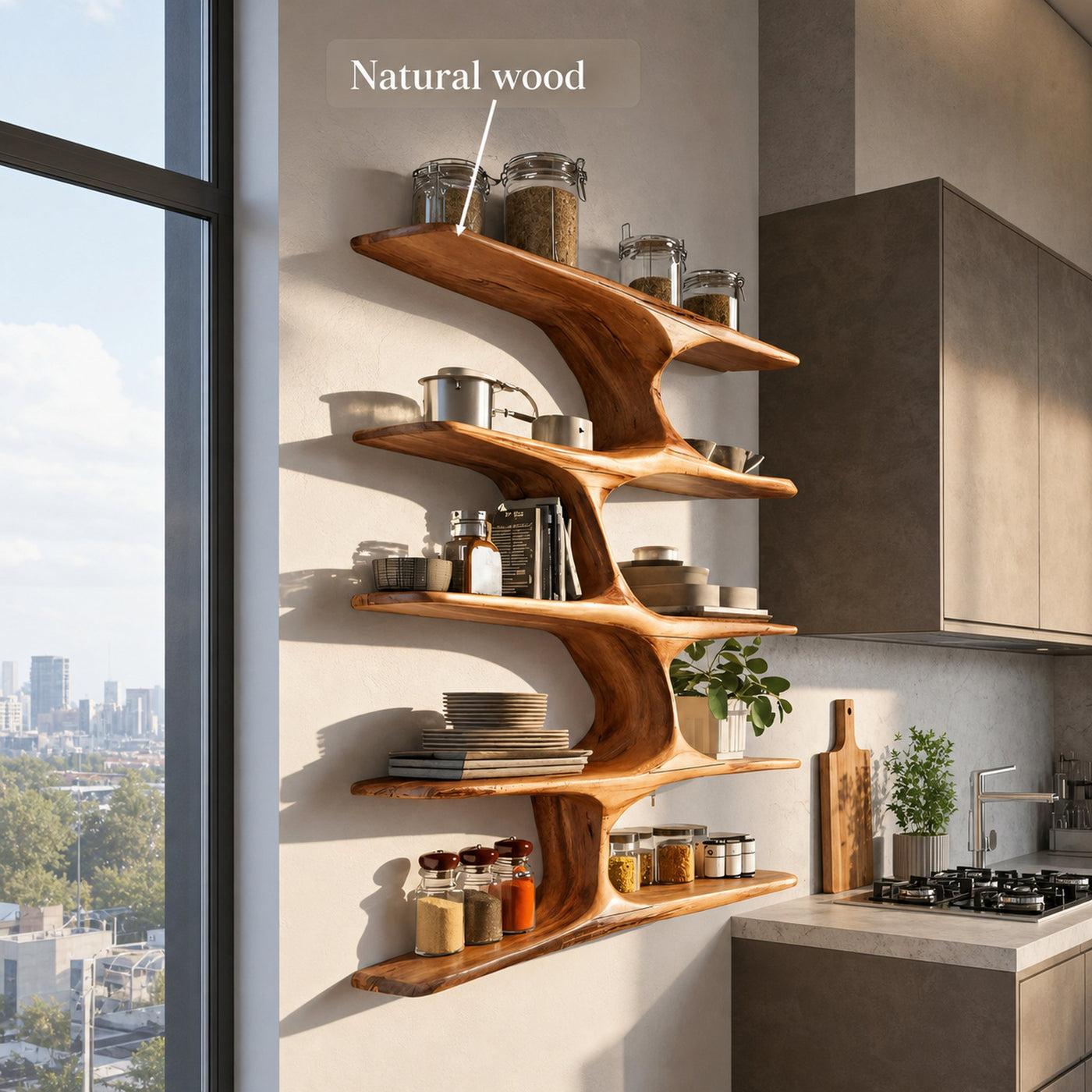 Organic Live Edge Wall Shelf For Kitchen - product view 5
