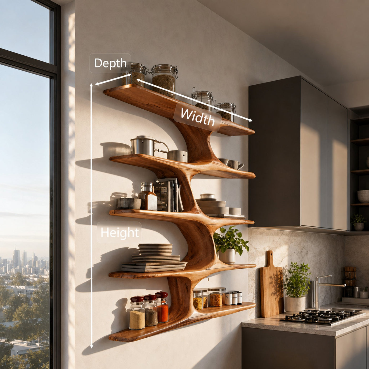 Organic Live Edge Wall Shelf For Kitchen - product view 6