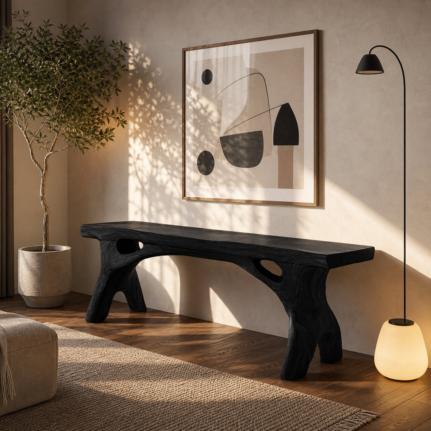 Organic Modern Bench For Entryway Or Living Room - product view 7