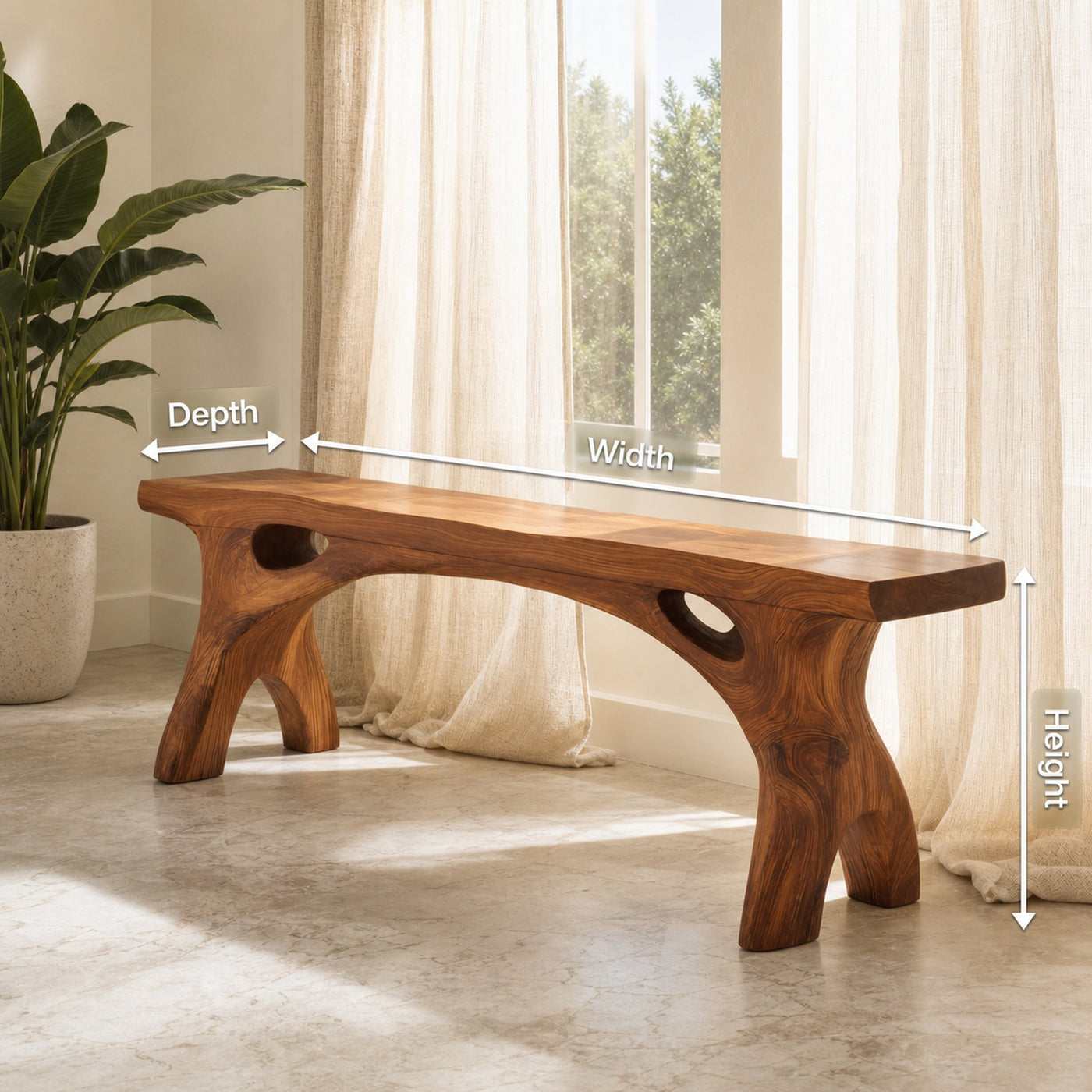 Organic Modern Bench For Entryway Or Living Room - product view 8