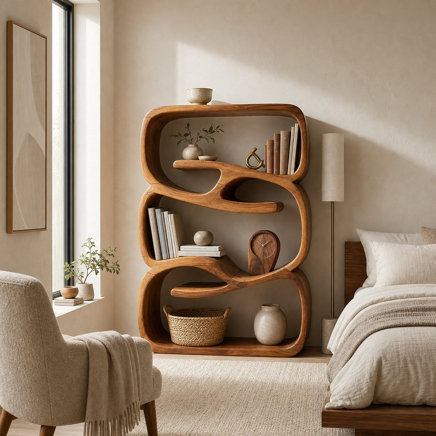 Organic Modern Bookshelf Kitchen Storage Display - product view 2