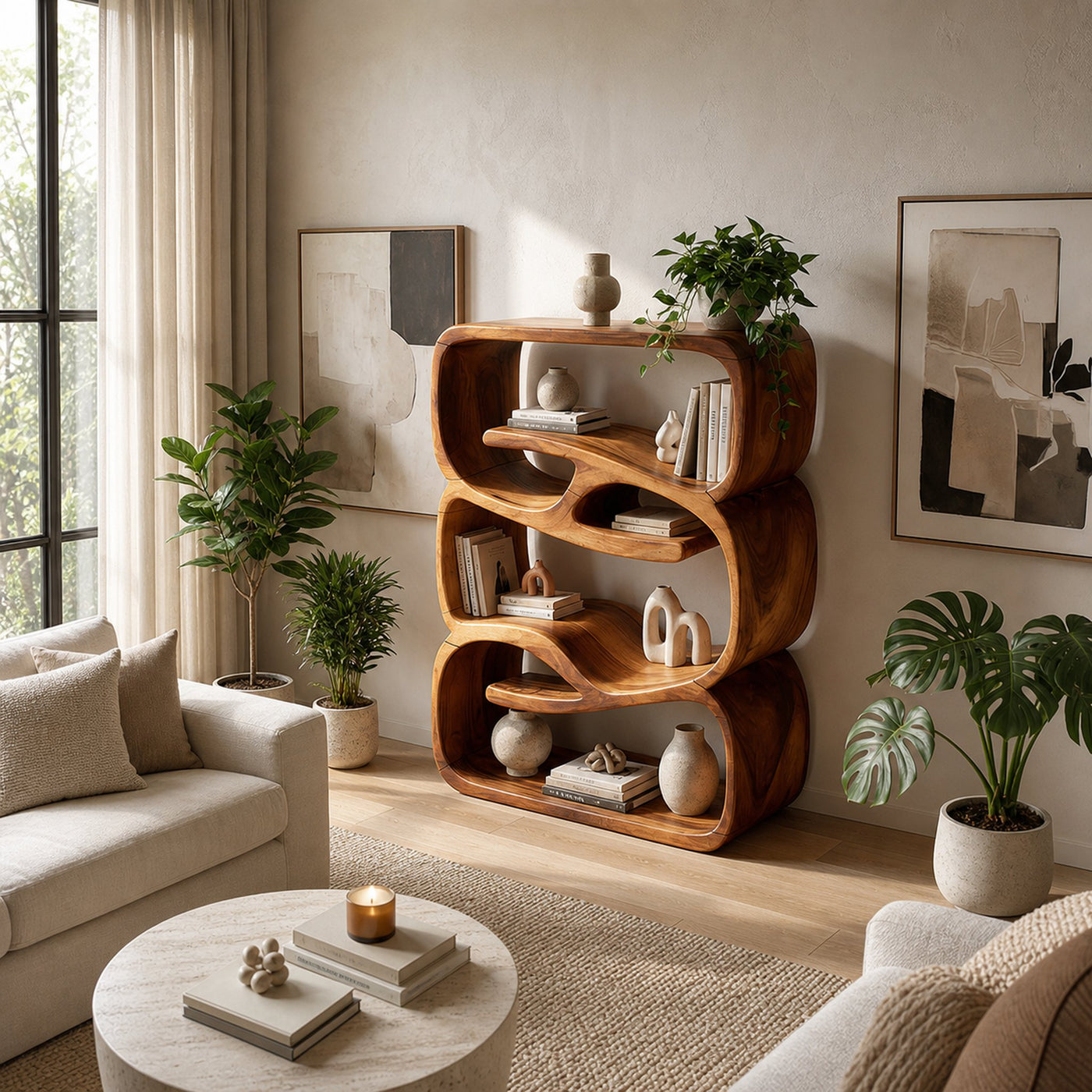 Organic Modern Bookshelf Kitchen Storage Display - product view 3