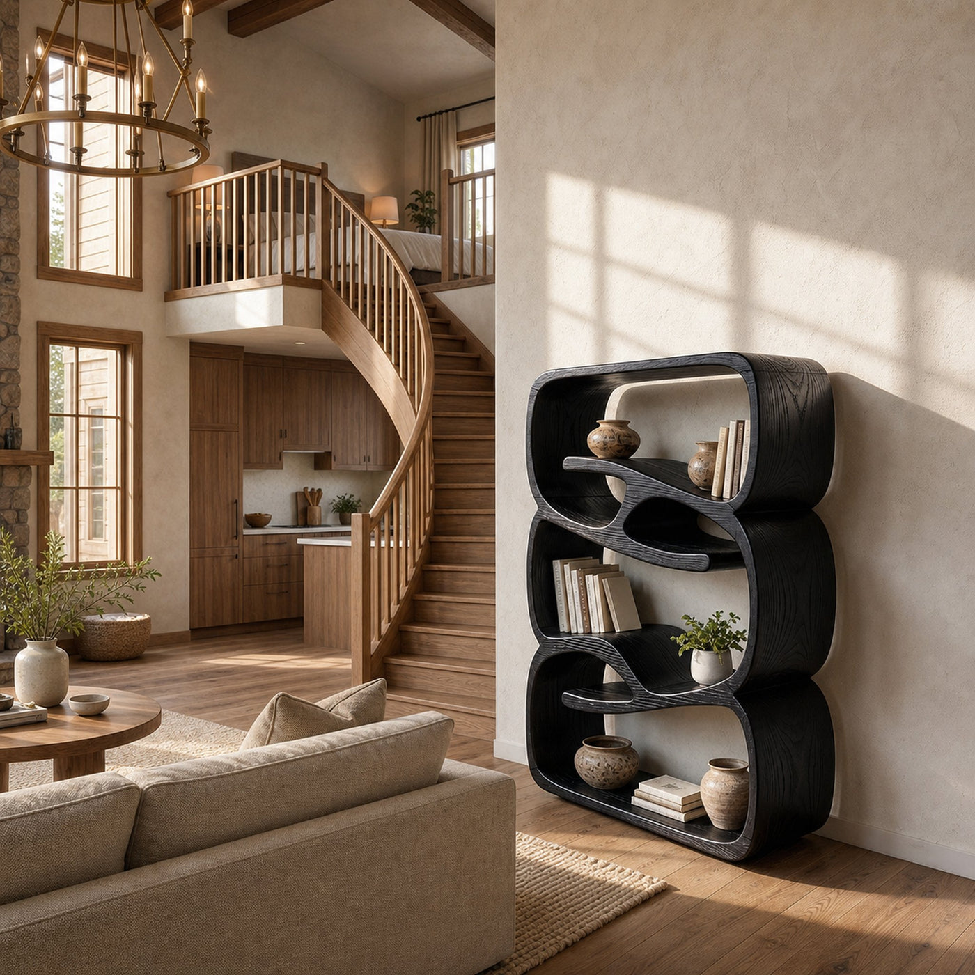 Organic Modern Bookshelf Kitchen Storage Display - product view 4