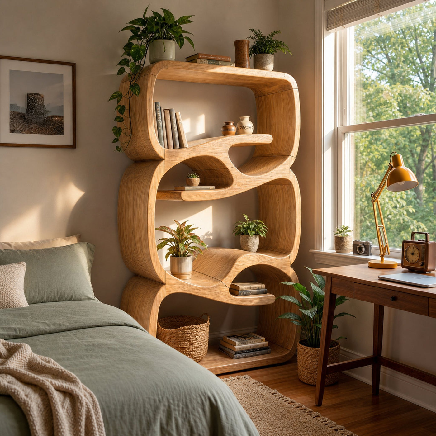 Organic Modern Bookshelf Kitchen Storage Display - product view 5