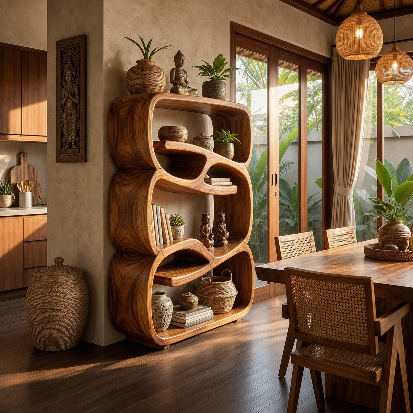 Organic Modern Bookshelf Kitchen Storage Display - product view 6