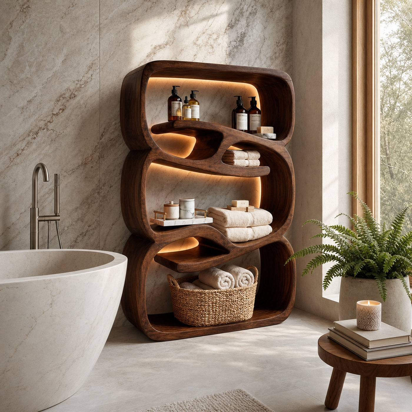 Organic Modern Bookshelf Kitchen Storage Display - product view 7