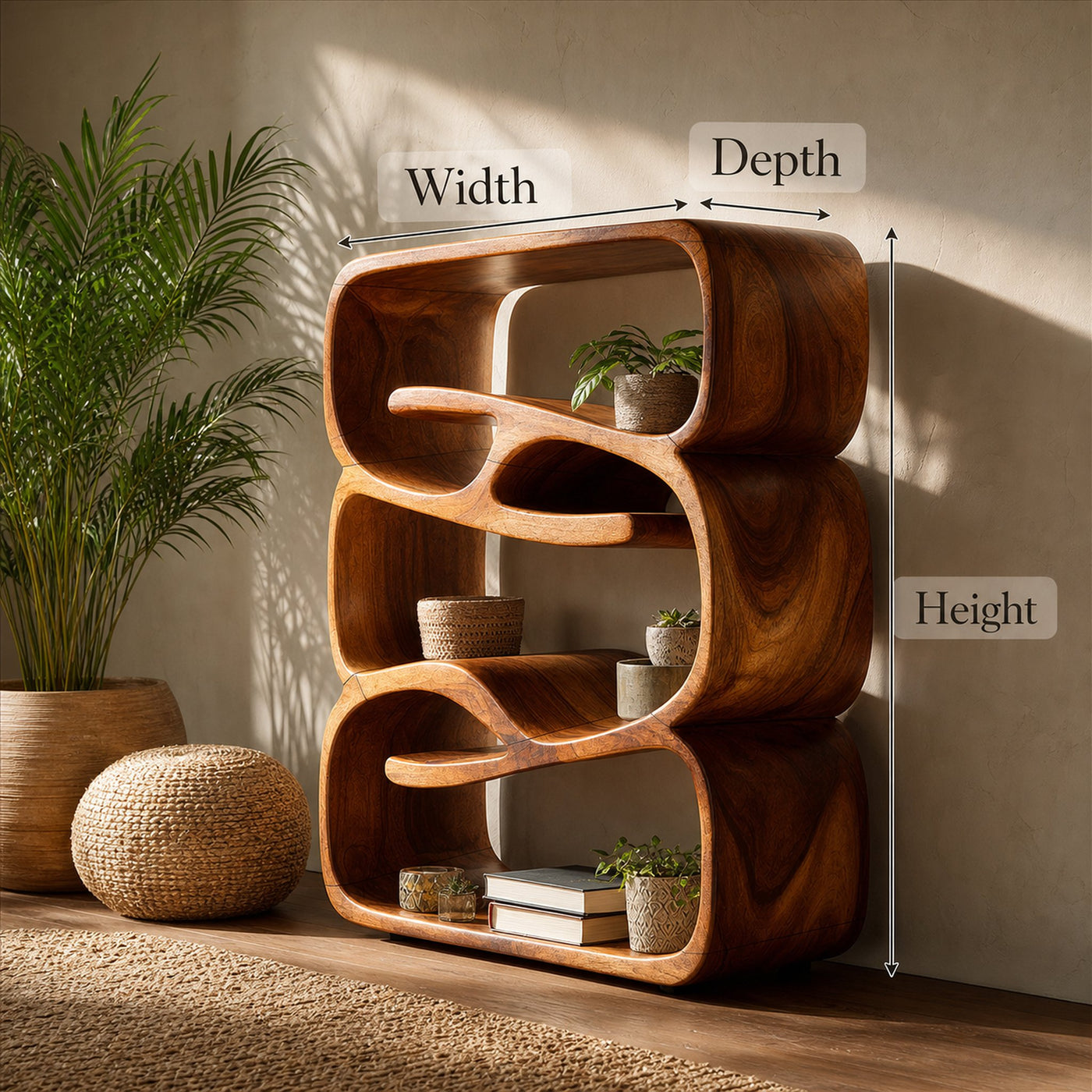 Organic Modern Bookshelf Kitchen Storage Display - product view 8