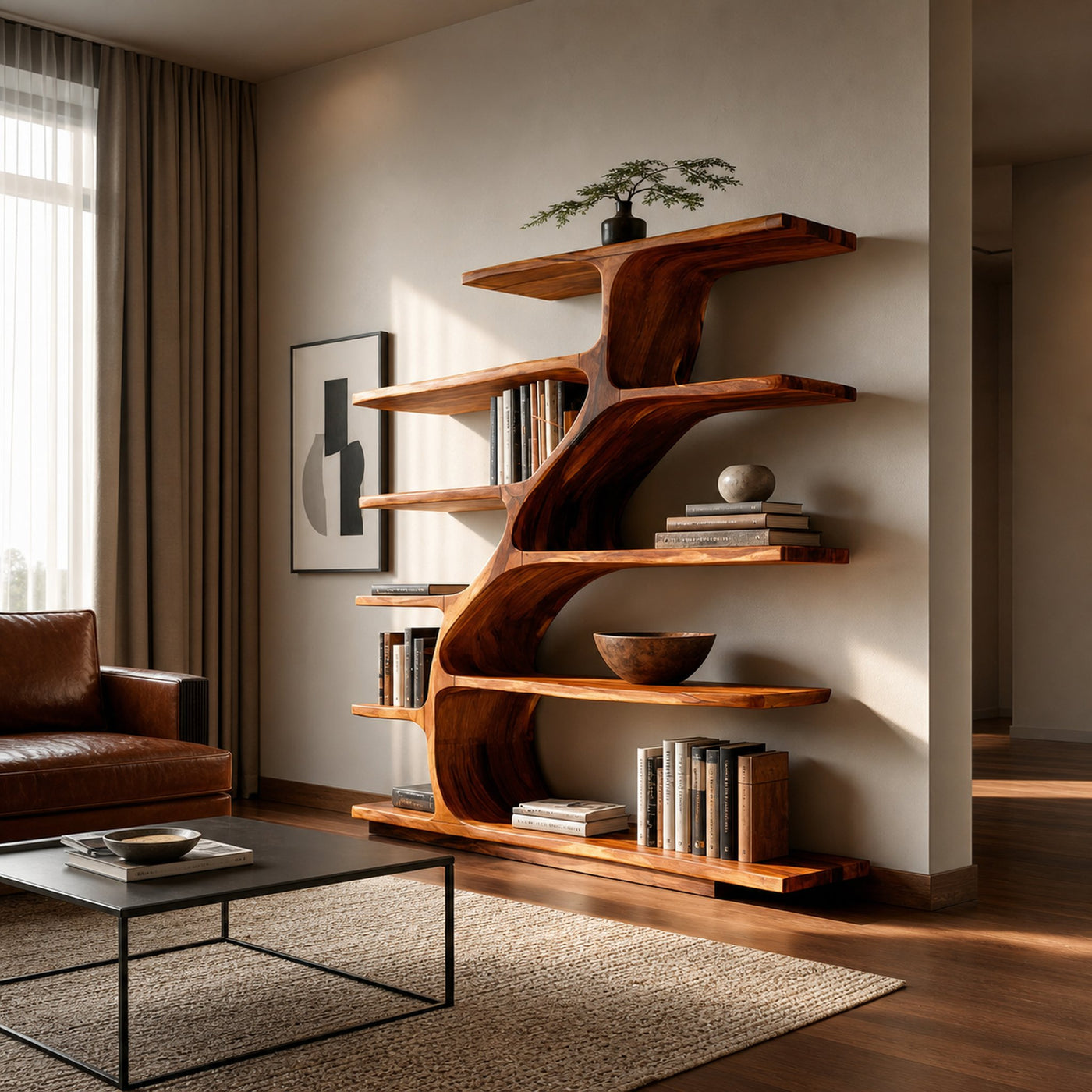Organic Modern Bookshelf With Flowing Curves For Home Decor