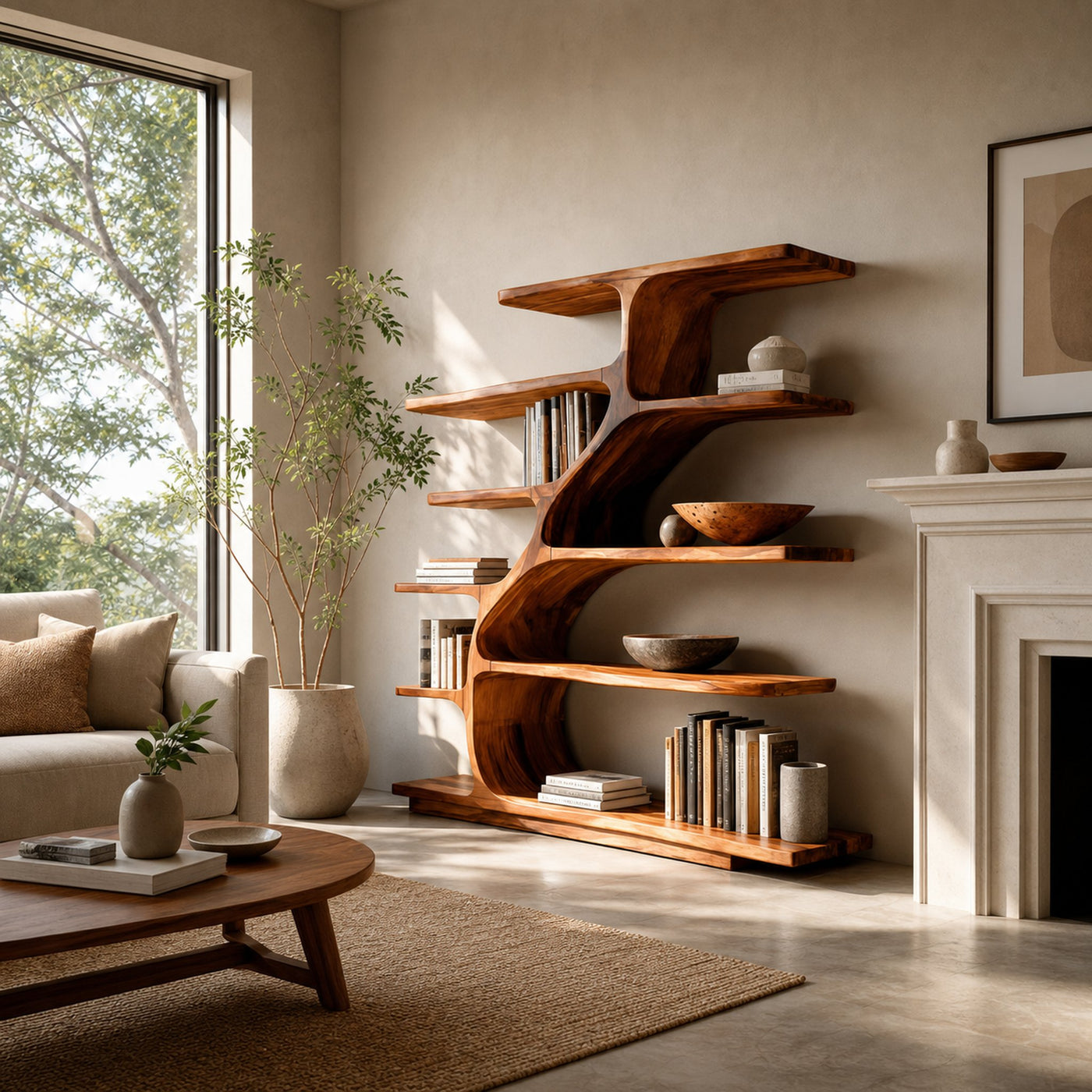 Organic Modern Bookshelf With Flowing Curves For Home Decor - product view 6