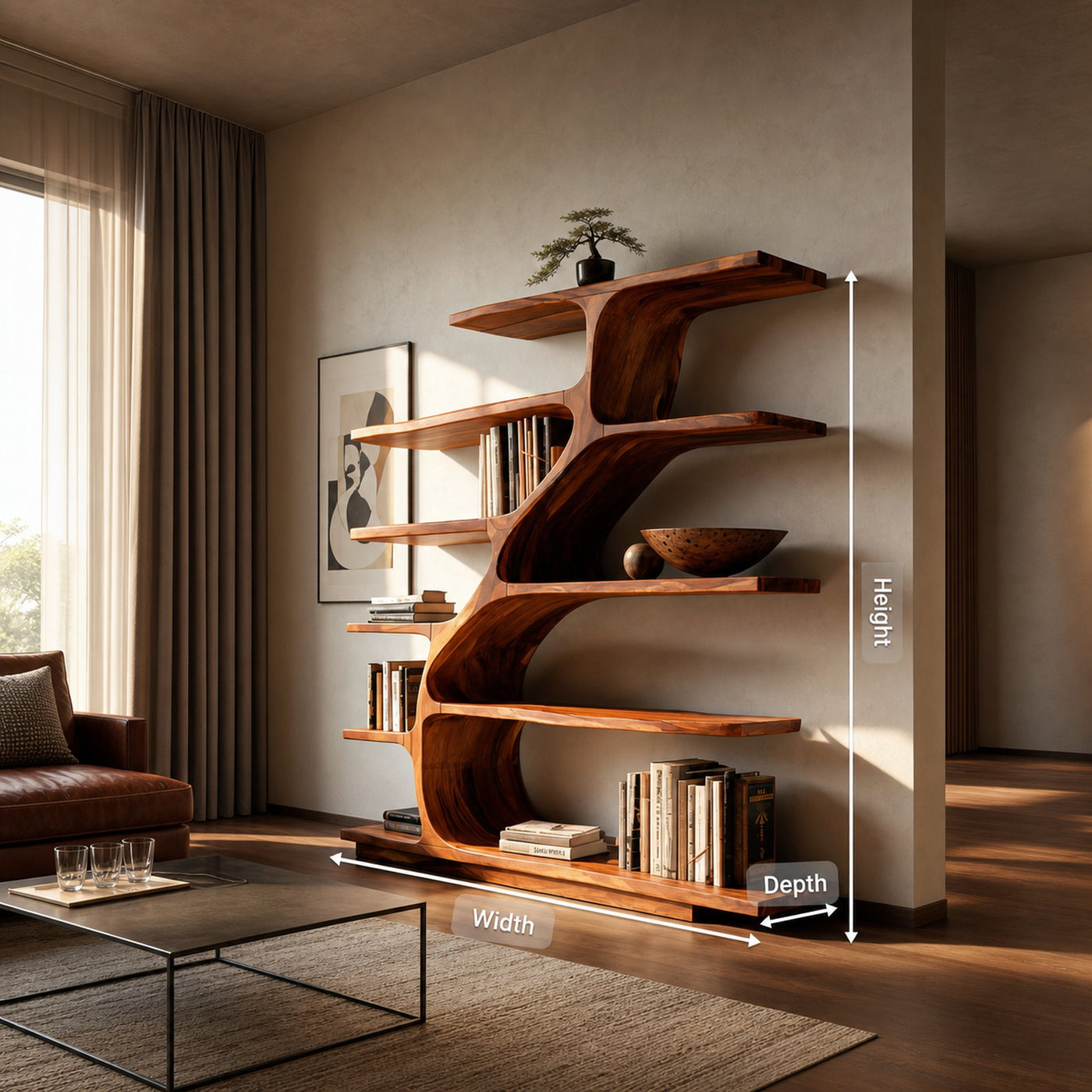 Organic Modern Bookshelf With Flowing Curves For Home Decor - product view 8