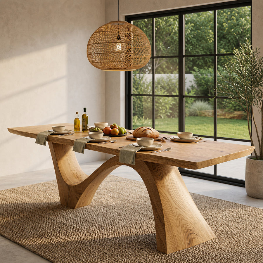 Organic Modern Dining Table With Natural Wood Base For Dining Room