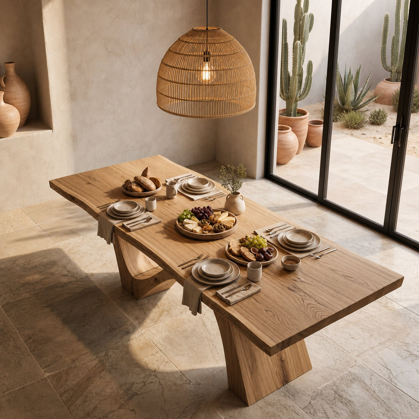 Organic Modern Dining Table With Natural Wood Base For Dining Room - product view 2