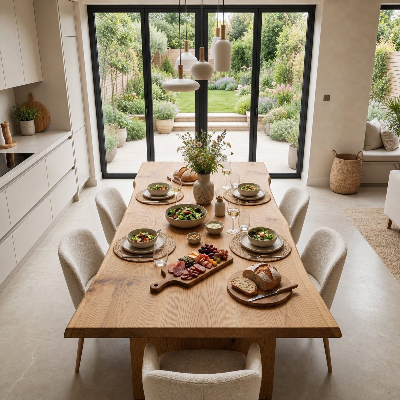 Organic Modern Dining Table With Natural Wood Base For Dining Room - product view 3