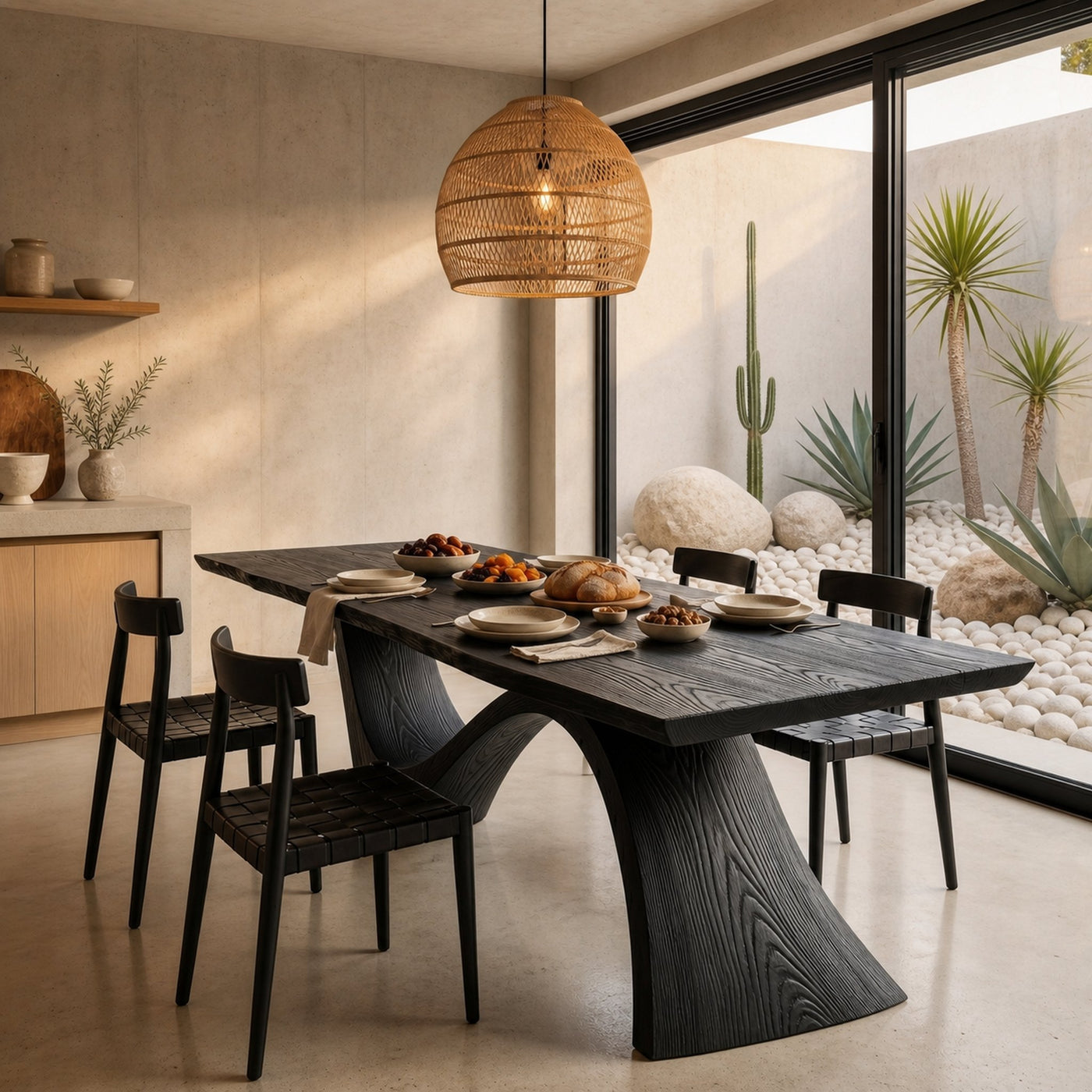Organic Modern Dining Table With Natural Wood Base For Dining Room - product view 4