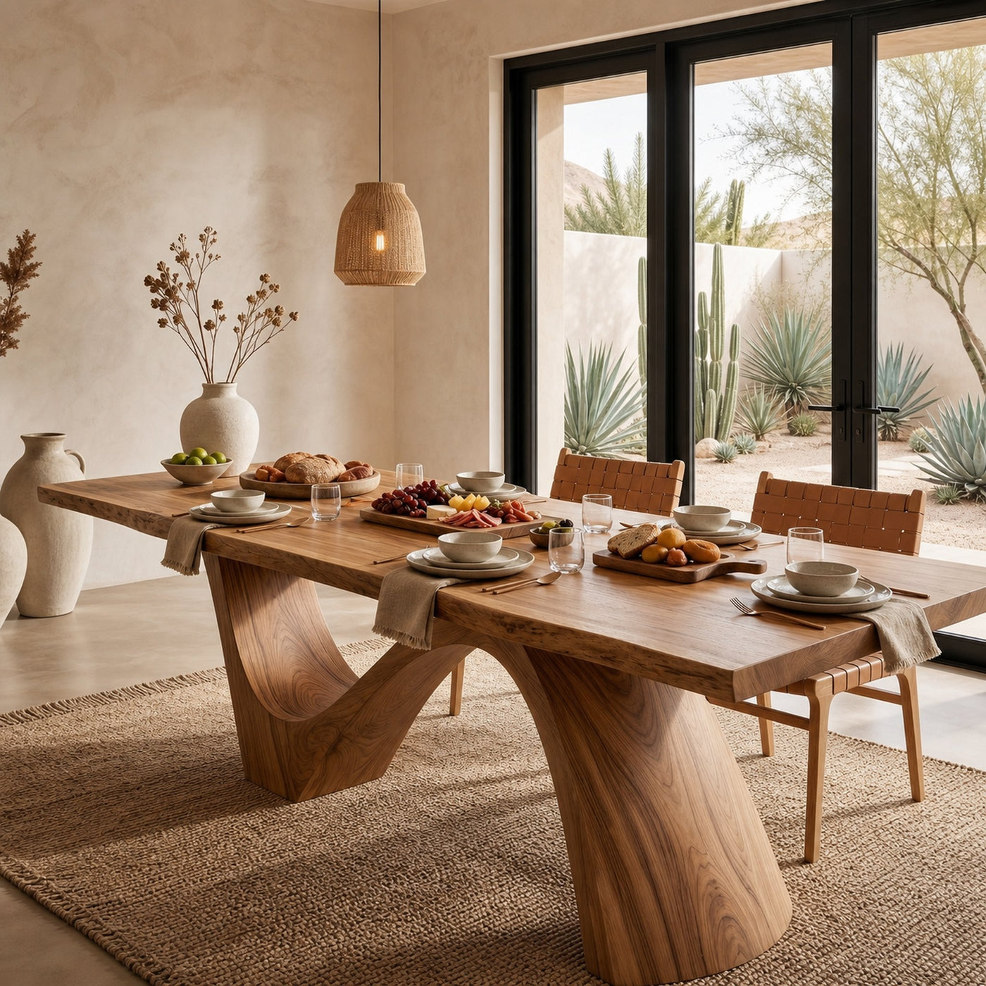 Organic Modern Dining Table With Natural Wood Base For Dining Room - product view 5