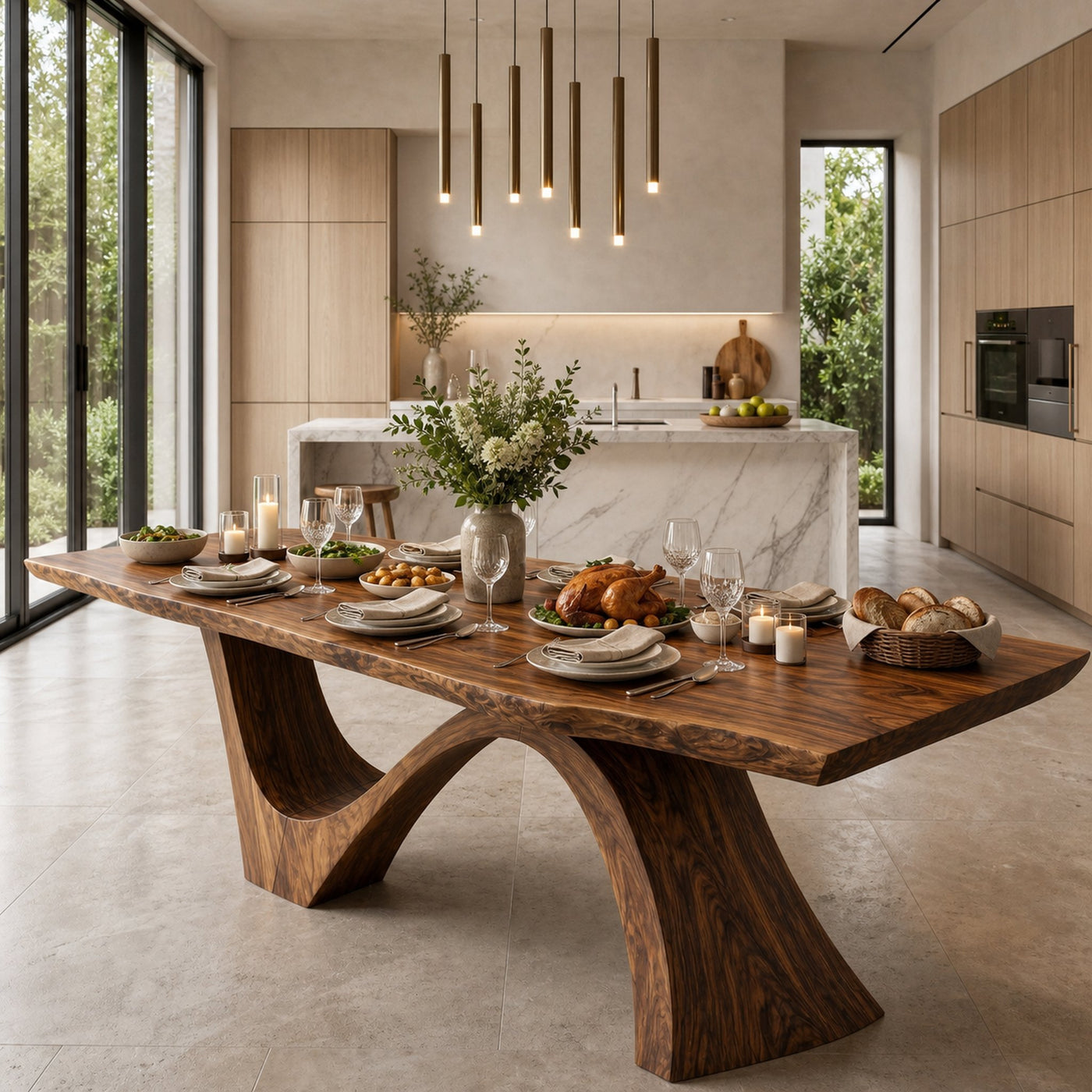 Organic Modern Dining Table With Natural Wood Base For Dining Room - product view 6