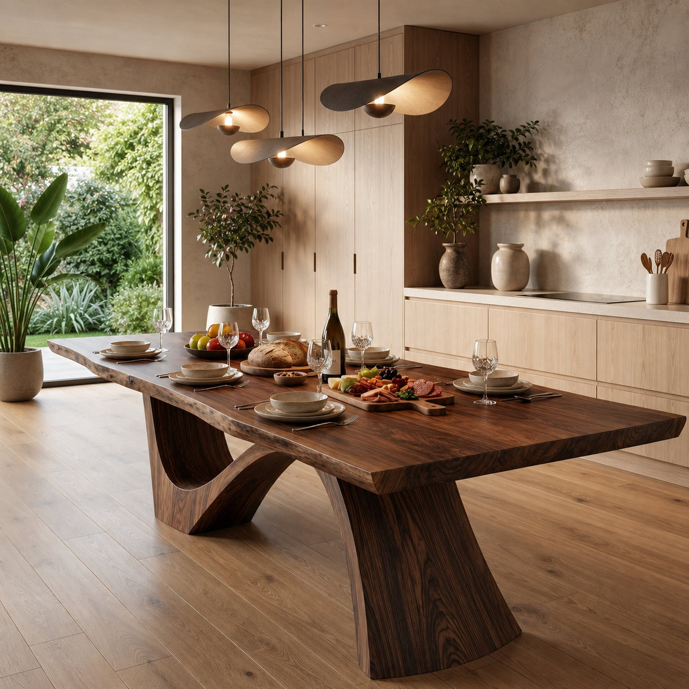 Organic Modern Dining Table With Natural Wood Base For Dining Room - product view 7