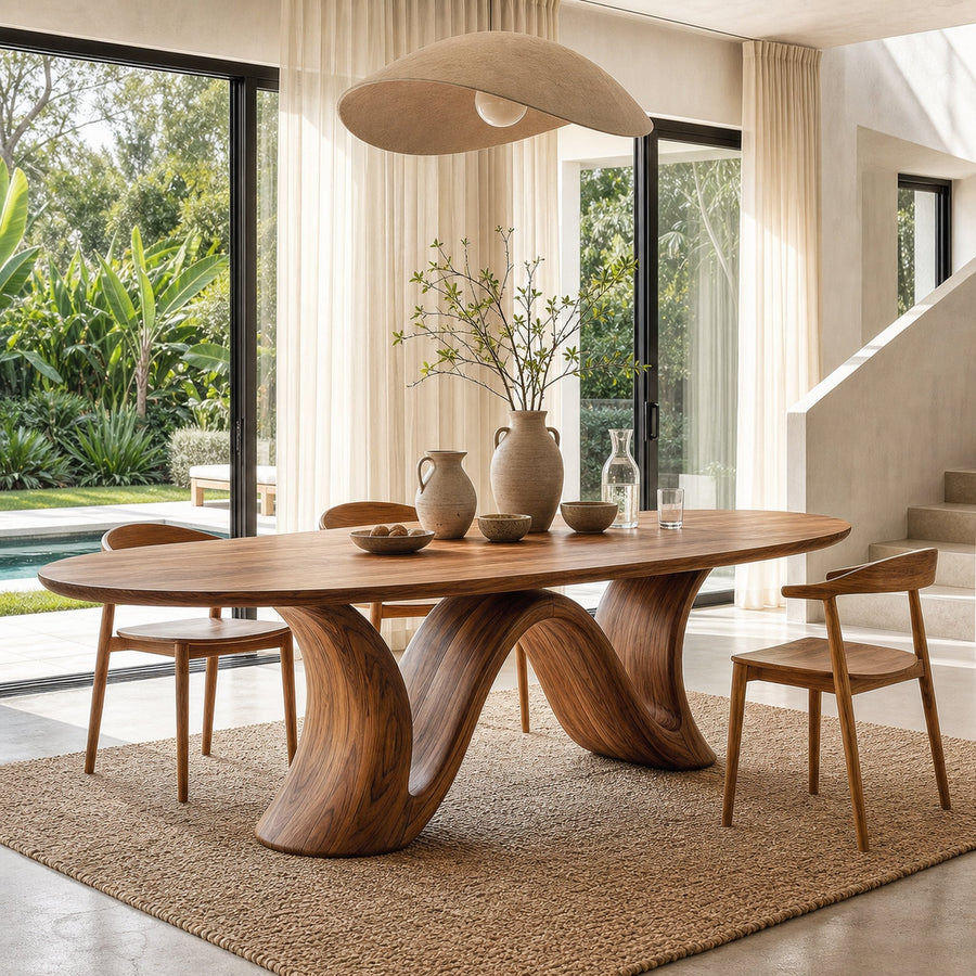 Organic Modern Dining Table With Round Top For Dining Room