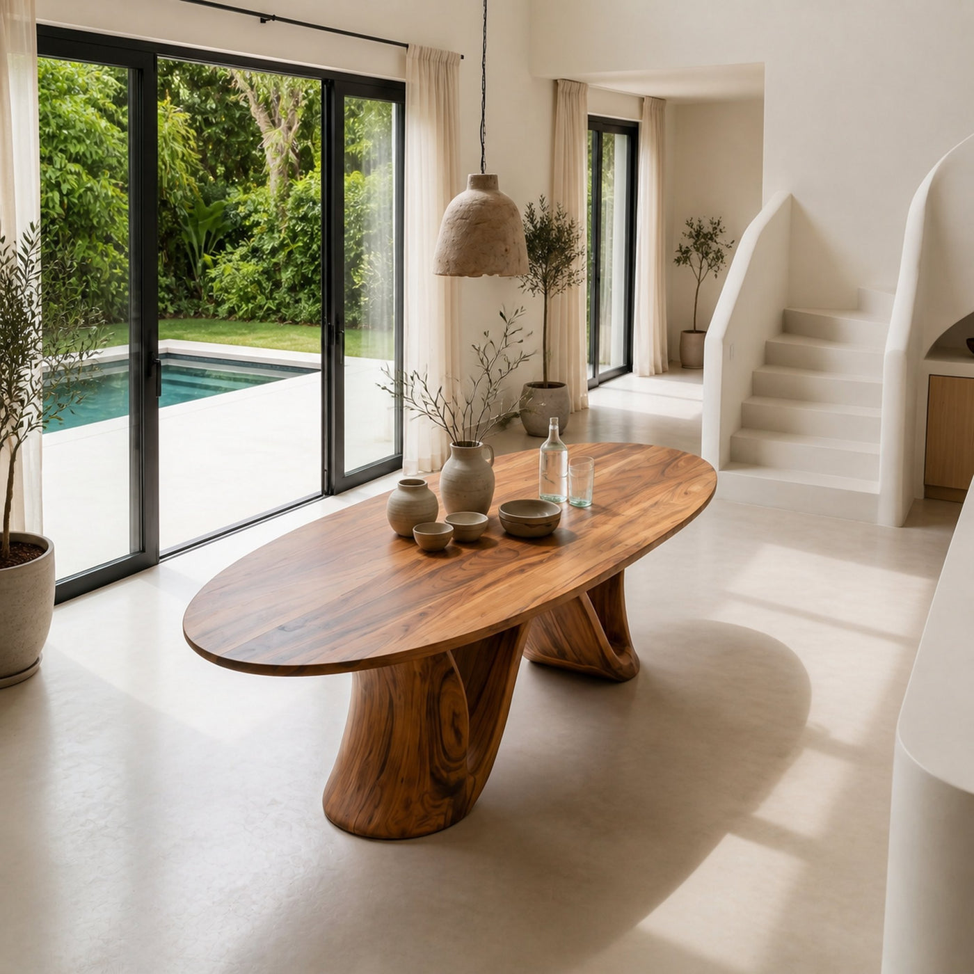 Organic Modern Dining Table With Round Top For Dining Room - product view 2