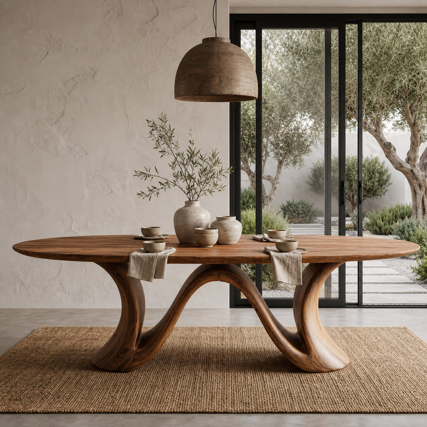 Organic Modern Dining Table With Round Top For Dining Room - product view 3